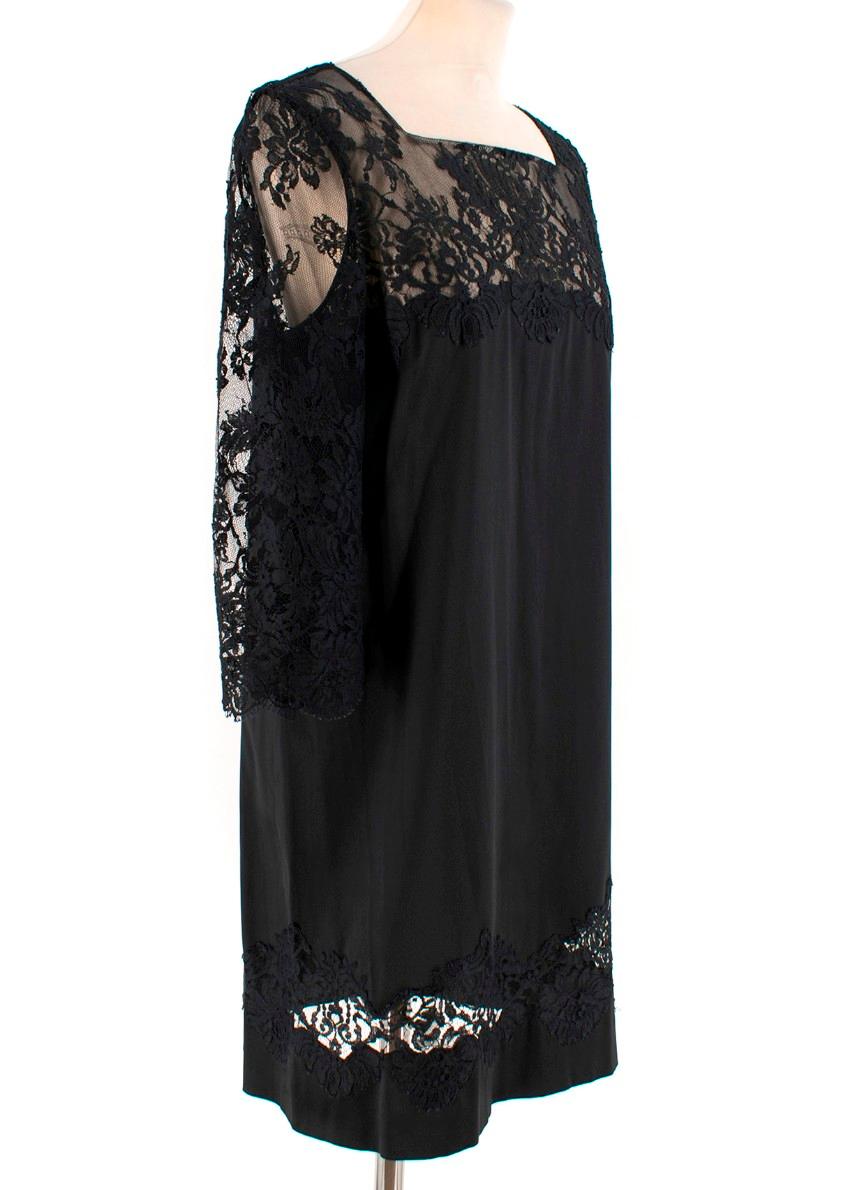 Black Ermanno Scervino lace-panelled black satin dress IT 44