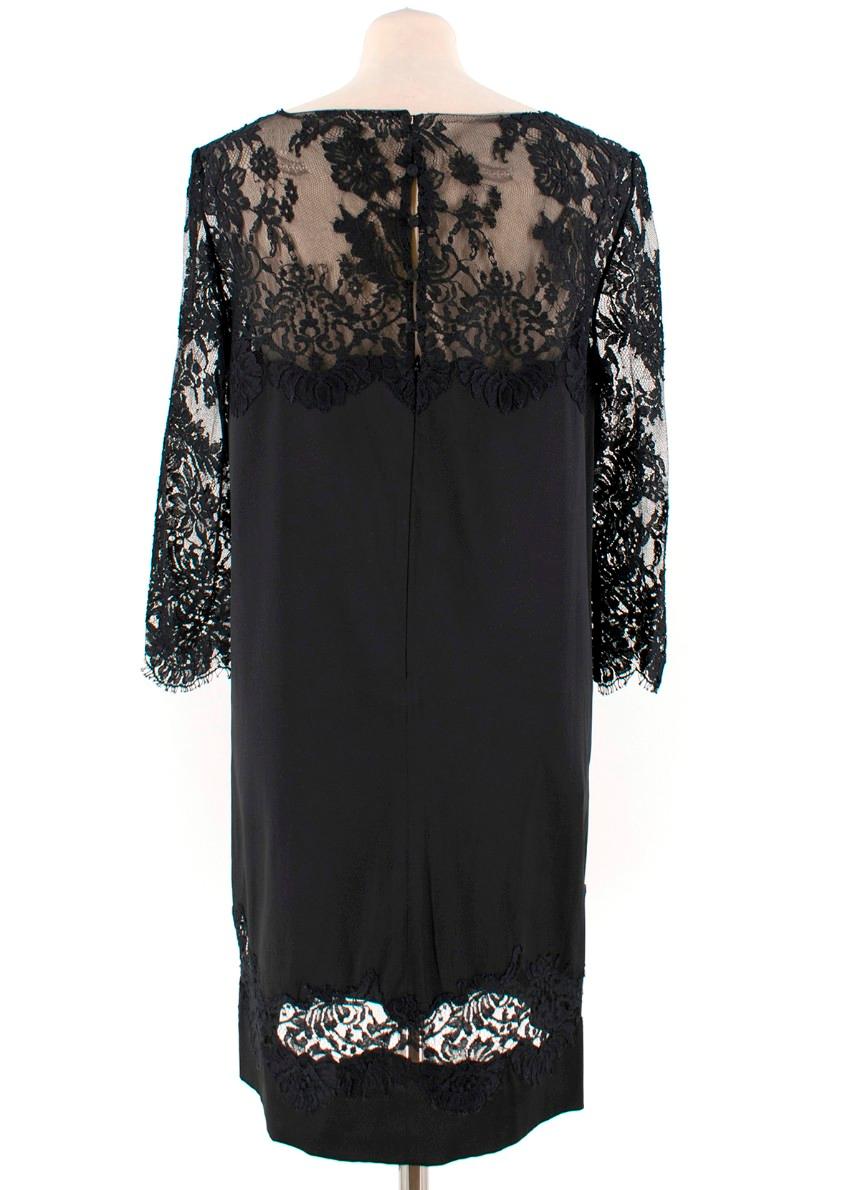 Ermanno Scervino lace-panelled black satin dress IT 44 In Excellent Condition In London, GB