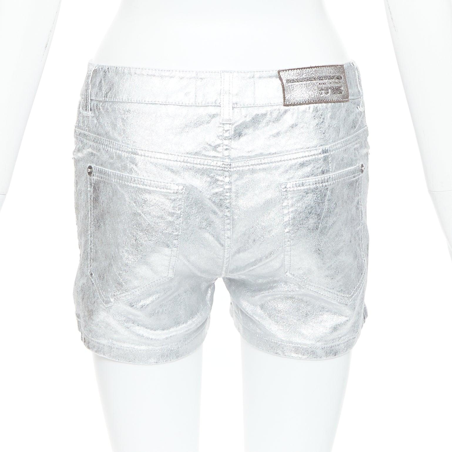 Women's ERMANNO SCERVINO metallic silver coated cotton blend shorts IT38 XS For Sale