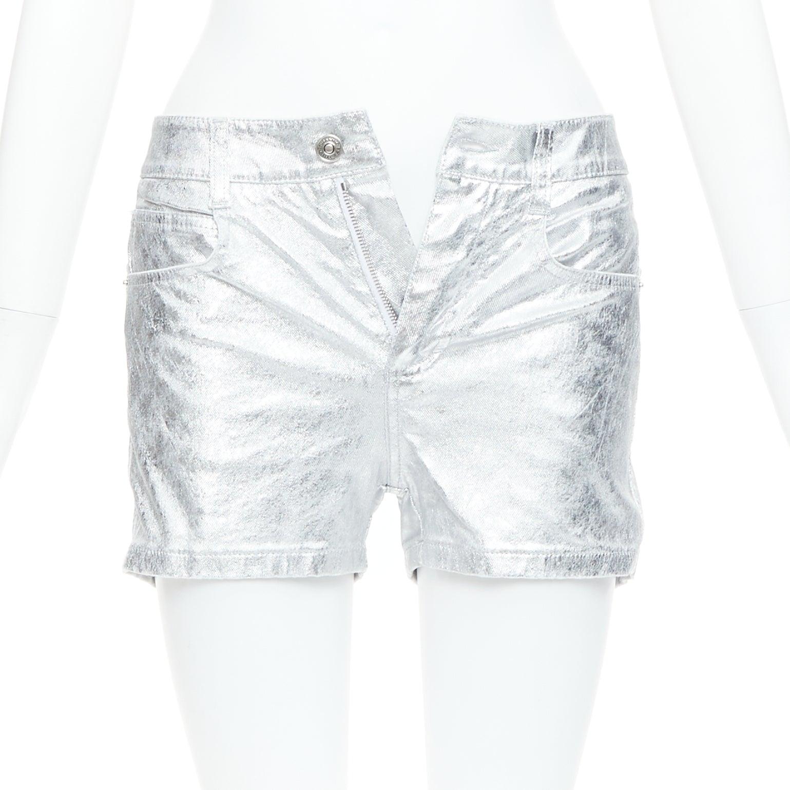 ERMANNO SCERVINO Metallic-Silber beschichtete Baumwollmischung Shorts IT38 XS