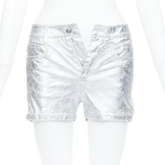 ERMANNO SCERVINO Metallic-Silber beschichtete Baumwollmischung Shorts IT38 XS