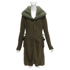 ERMANNO SCERVINO military  wool blend boucle hood collar longline coat IT42 M