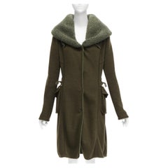 ERMANNO SCERVINO militare cappotto longilineo con cappuccio in misto lana boucle IT42 M