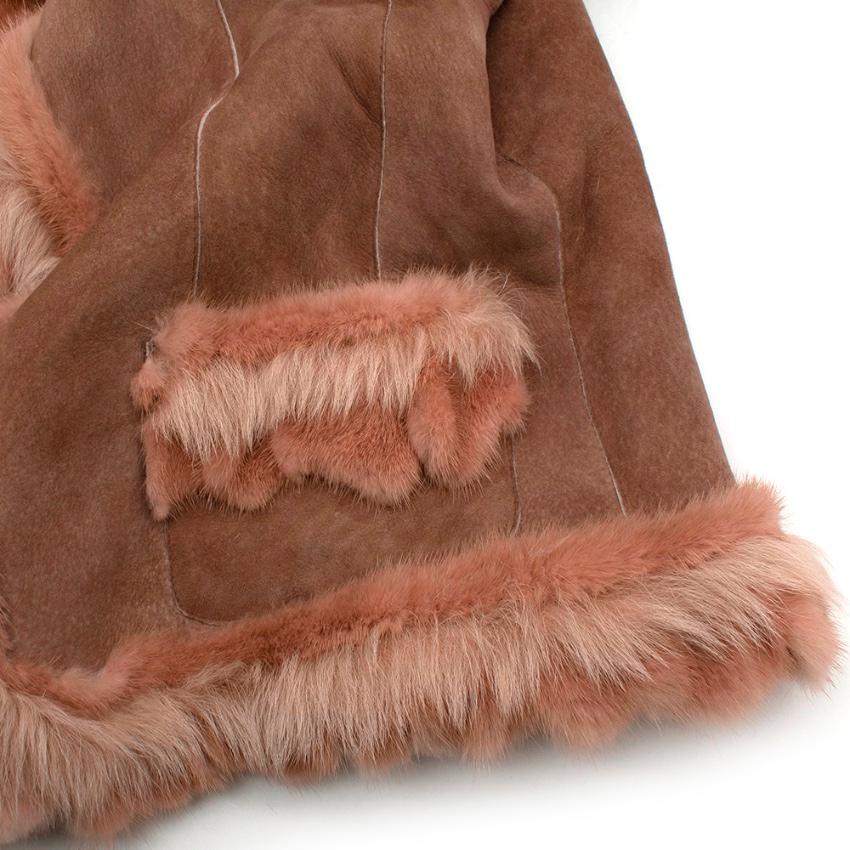 Brown Ermanno Scervino Mink Fur Trimmed Lambs Suede Jacket - Size US2 For Sale