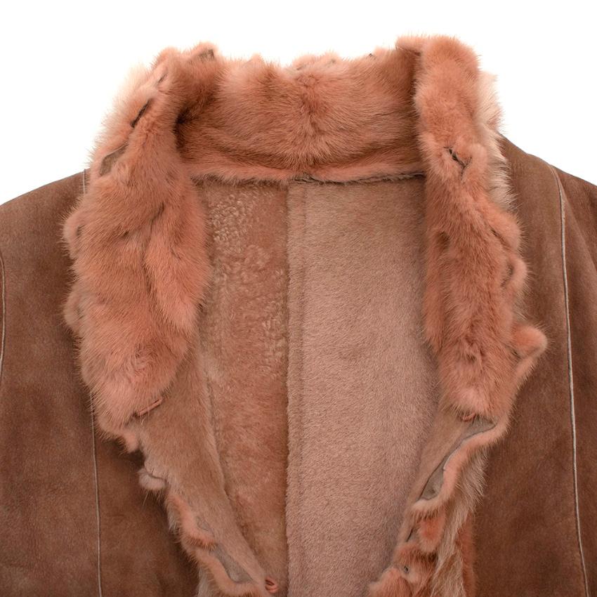 Ermanno Scervino Mink Fur Trimmed Lambs Suede Jacket - Size US2 In Excellent Condition For Sale In London, GB