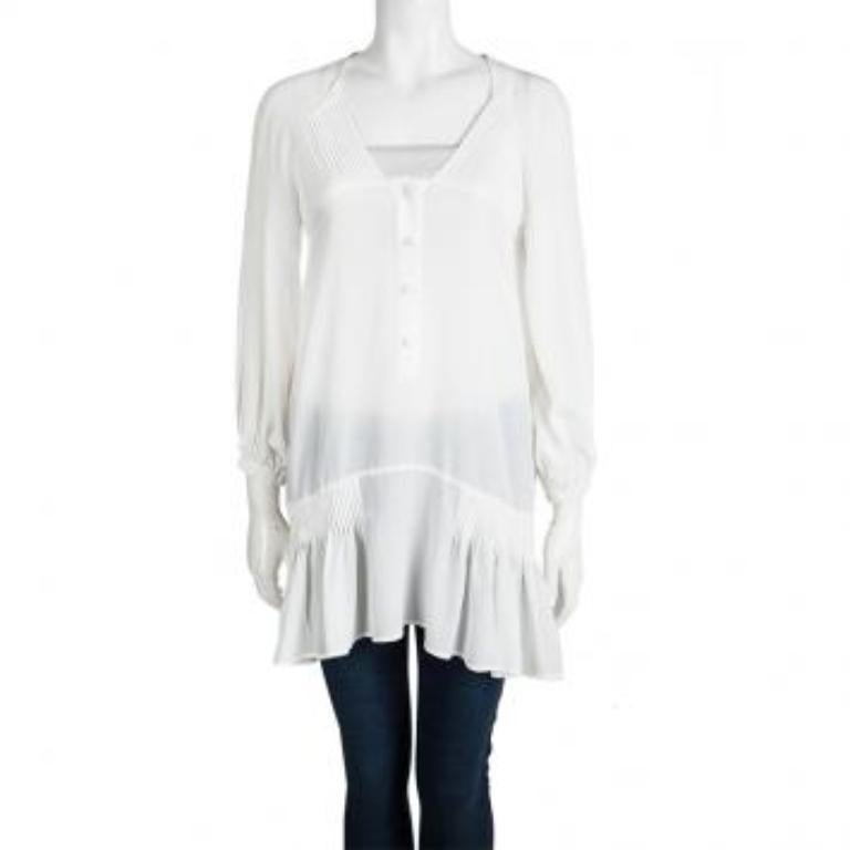 Gris Ermanno Scervino - Tunique à manches longues en soie blanc cassé avec détails plissés S en vente