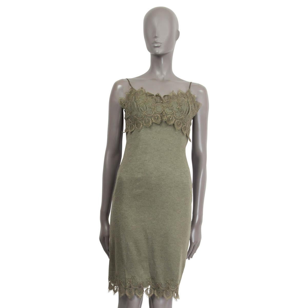ERMANNO SCERVINO olivgrünes Kleid aus Wolle & LACE SLIP S (Grau) im Angebot