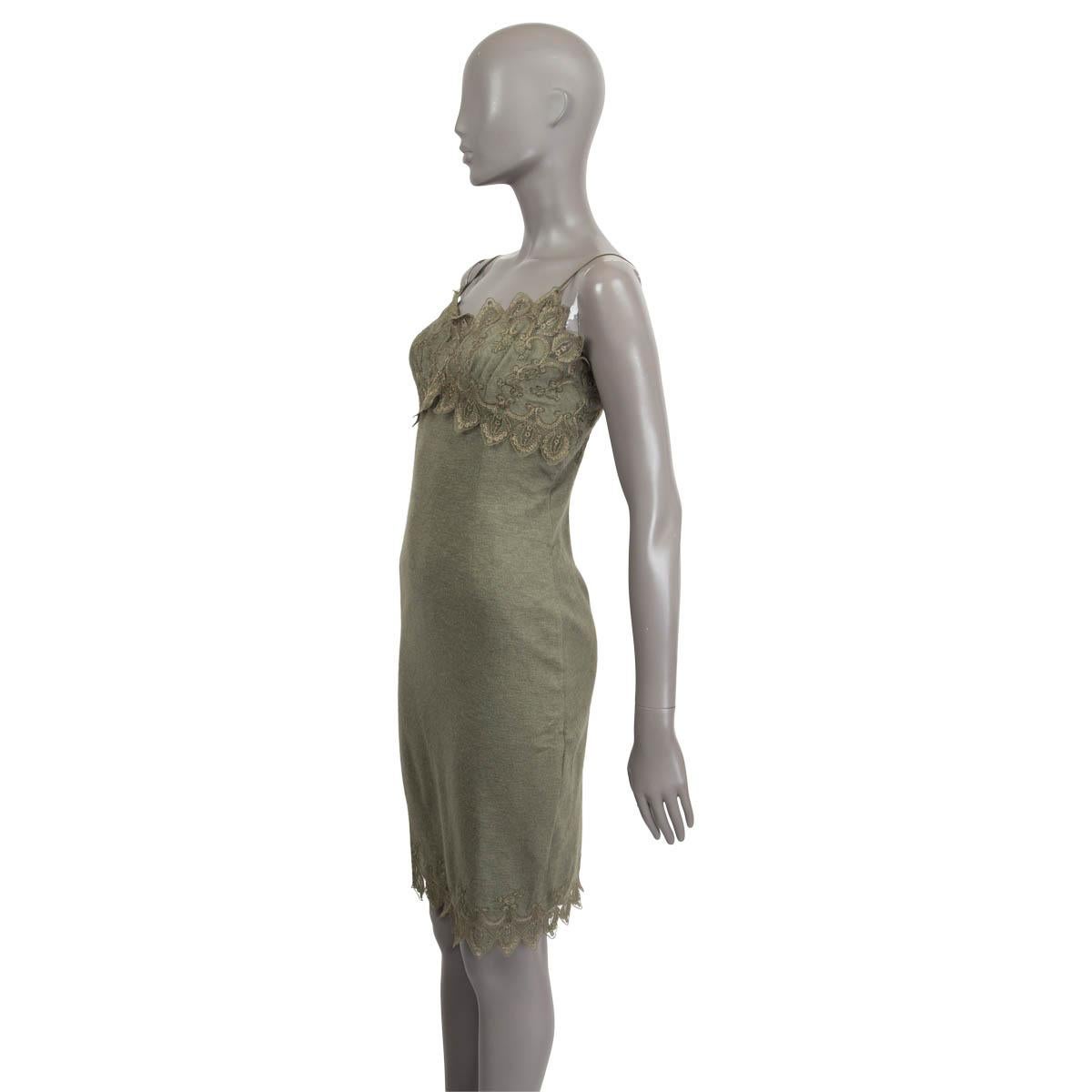 ERMANNO SCERVINO olivgrünes Kleid aus Wolle & LACE SLIP S im Zustand „Hervorragend“ im Angebot in Zürich, CH