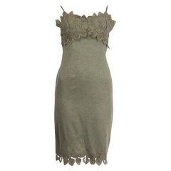 ERMANNO SCERVINO Robe trapèze en laine et dentelle vert olive S