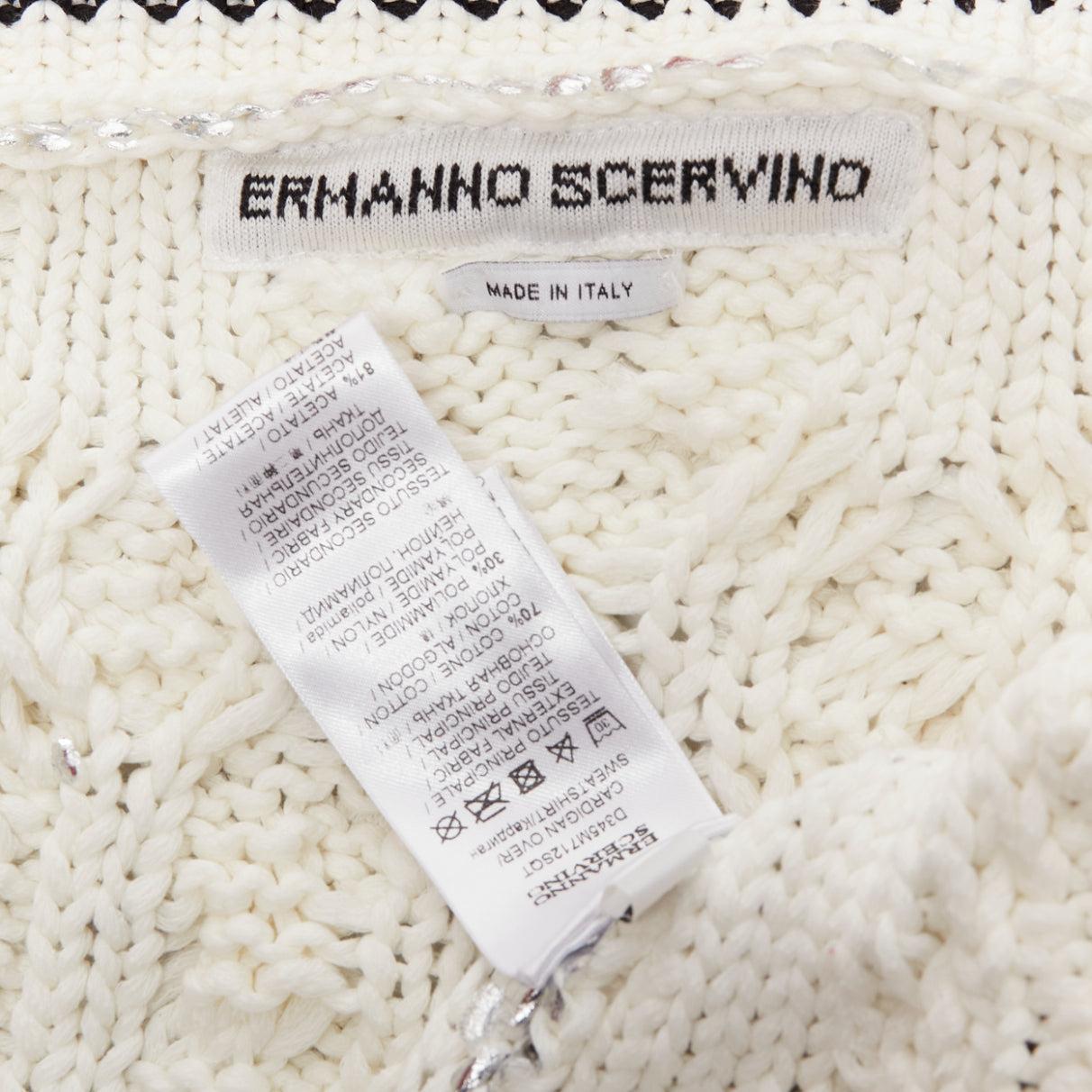 ERMANNO SCERVINO Over Sweatshirt silver foil cotton cable knit cardigan S For Sale 5