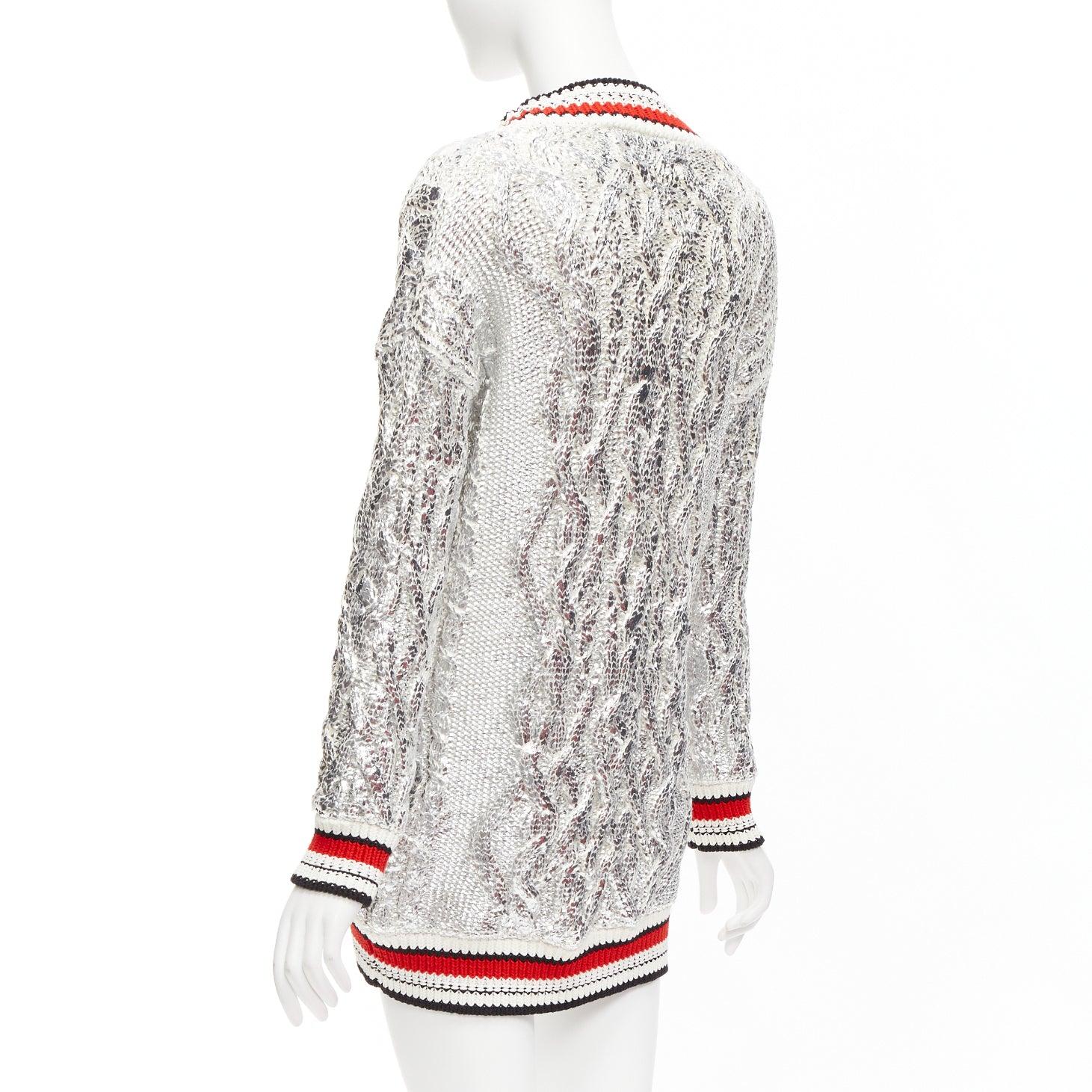 ERMANNO SCERVINO Over Sweatshirt silver foil laminate cotton cable knit cardigan For Sale 2