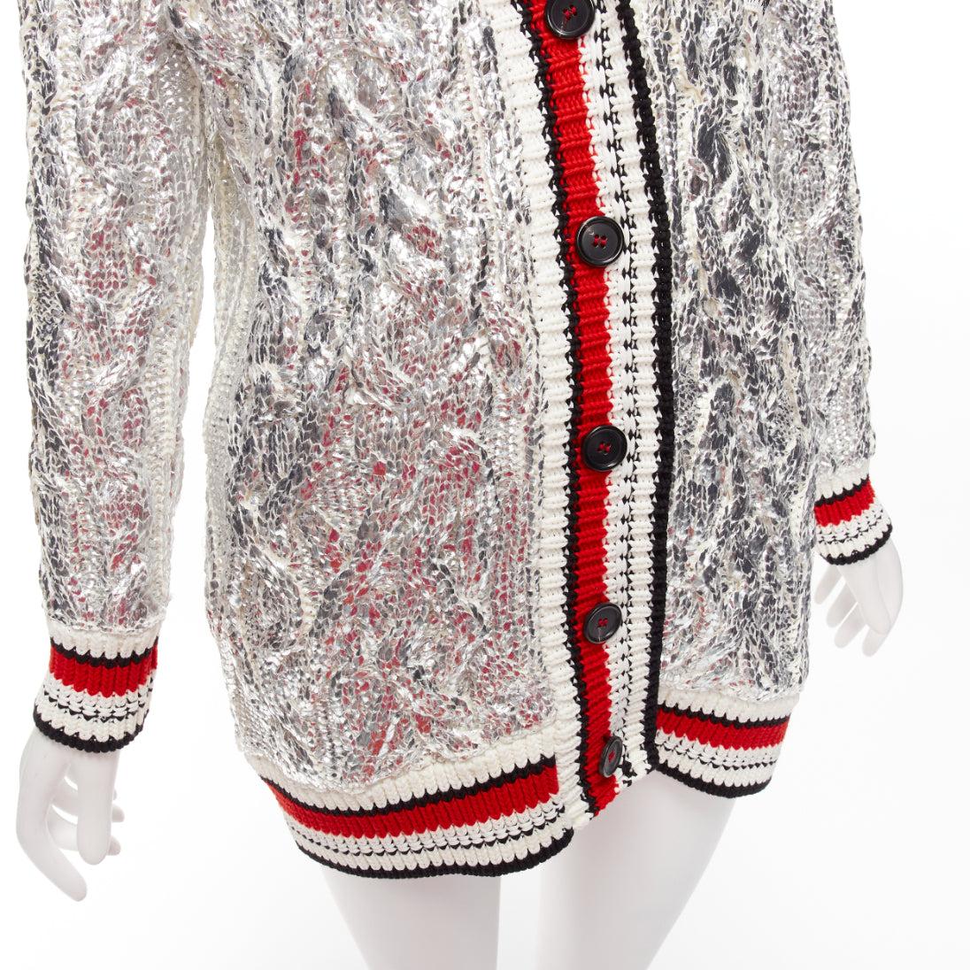 ERMANNO SCERVINO Over Sweatshirt silver foil laminate cotton cable knit cardigan For Sale 3