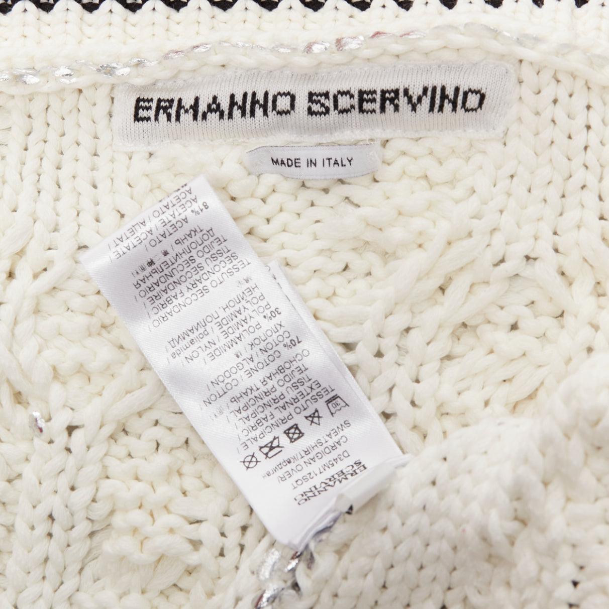 ERMANNO SCERVINO Over Sweatshirt silver foil laminate cotton cable knit cardigan For Sale 4