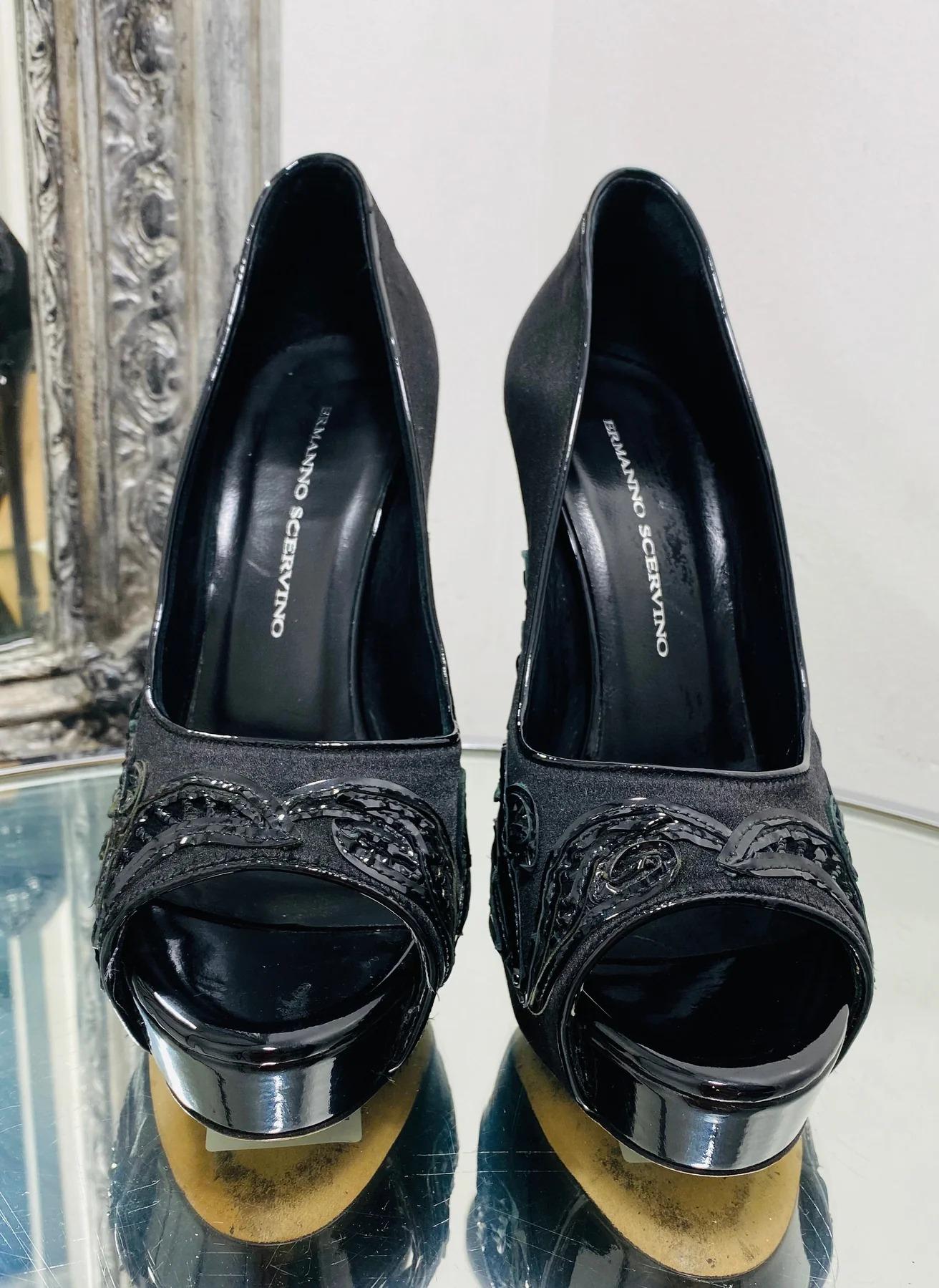 Black Ermanno Scervino Peep Toe Heels For Sale