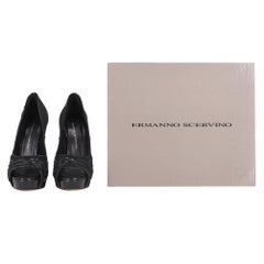 Ermanno Scervino Peep Toe Satin Heels With Patent Leather Embroidery