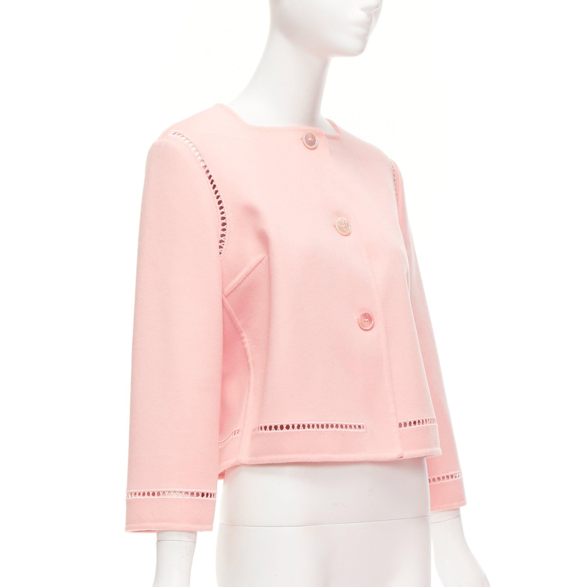 Pink ERMANNO SCERVINO pink 100% virgin wool eyelet trim shell button jacket IT42 M For Sale