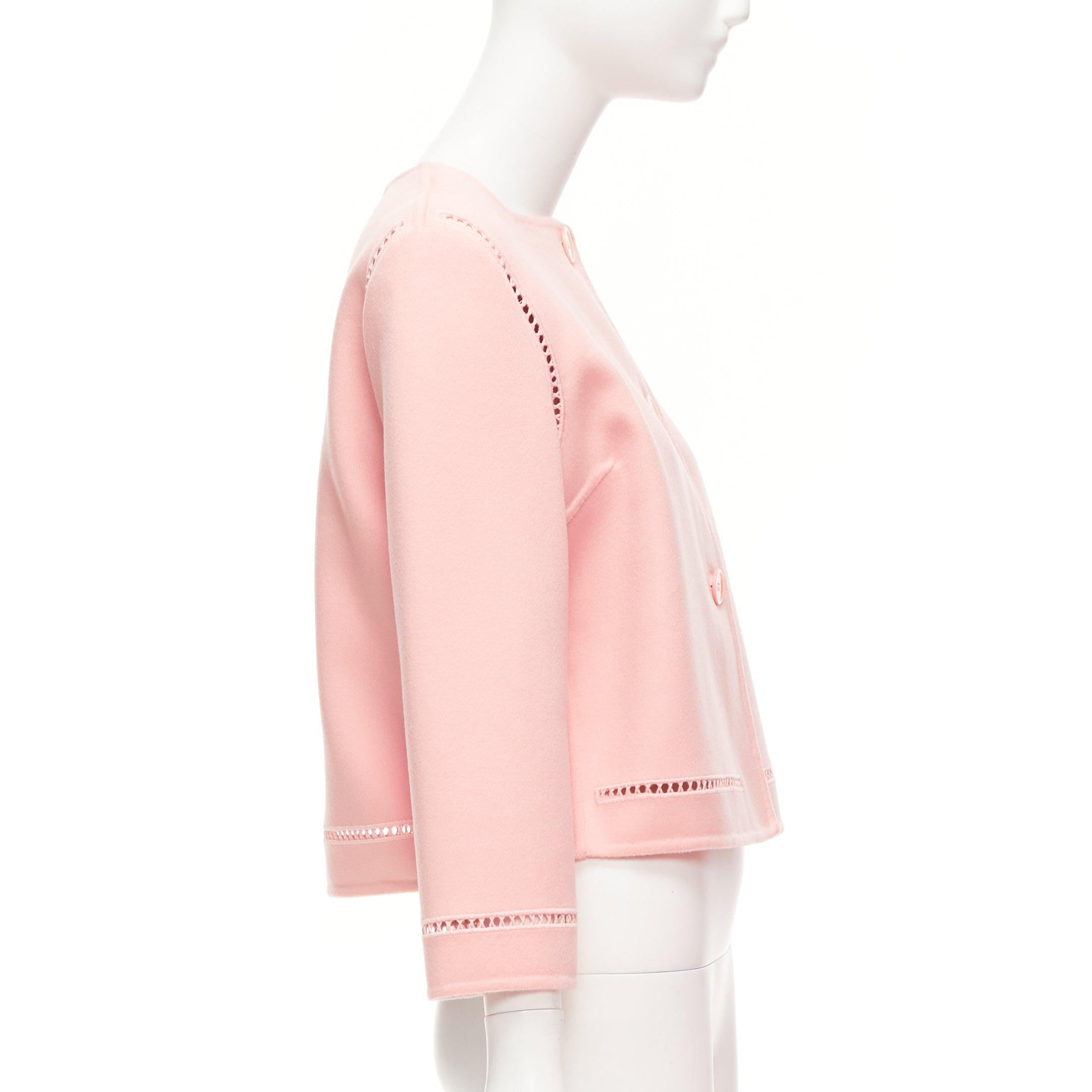 ERMANNO SCERVINO pink 100% virgin wool eyelet trim shell button jacket IT42 M In Good Condition For Sale In Hong Kong, NT