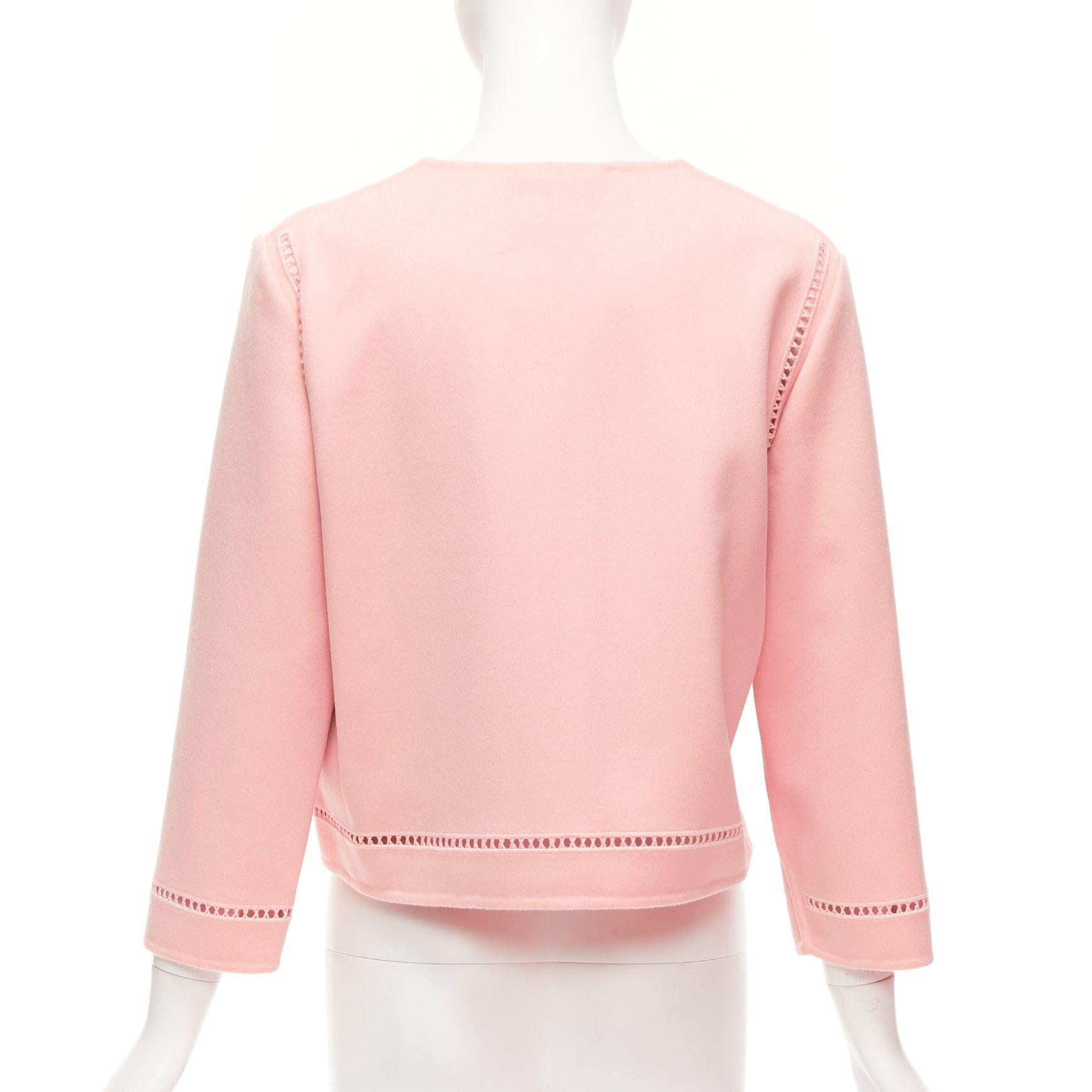 Women's ERMANNO SCERVINO pink 100% virgin wool eyelet trim shell button jacket IT42 M For Sale