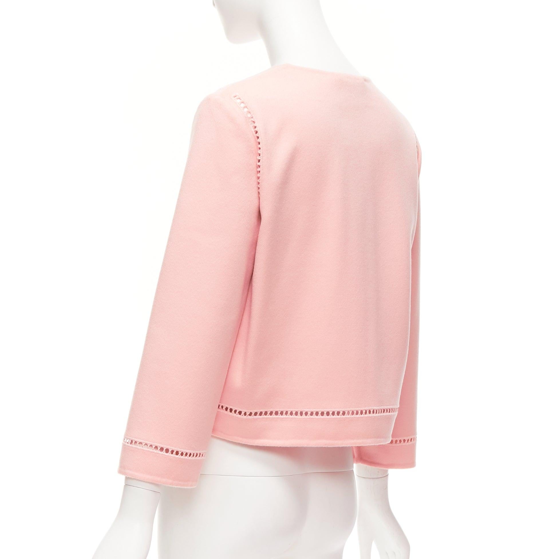 ERMANNO SCERVINO pink 100% virgin wool eyelet trim shell button jacket IT42 M For Sale 1