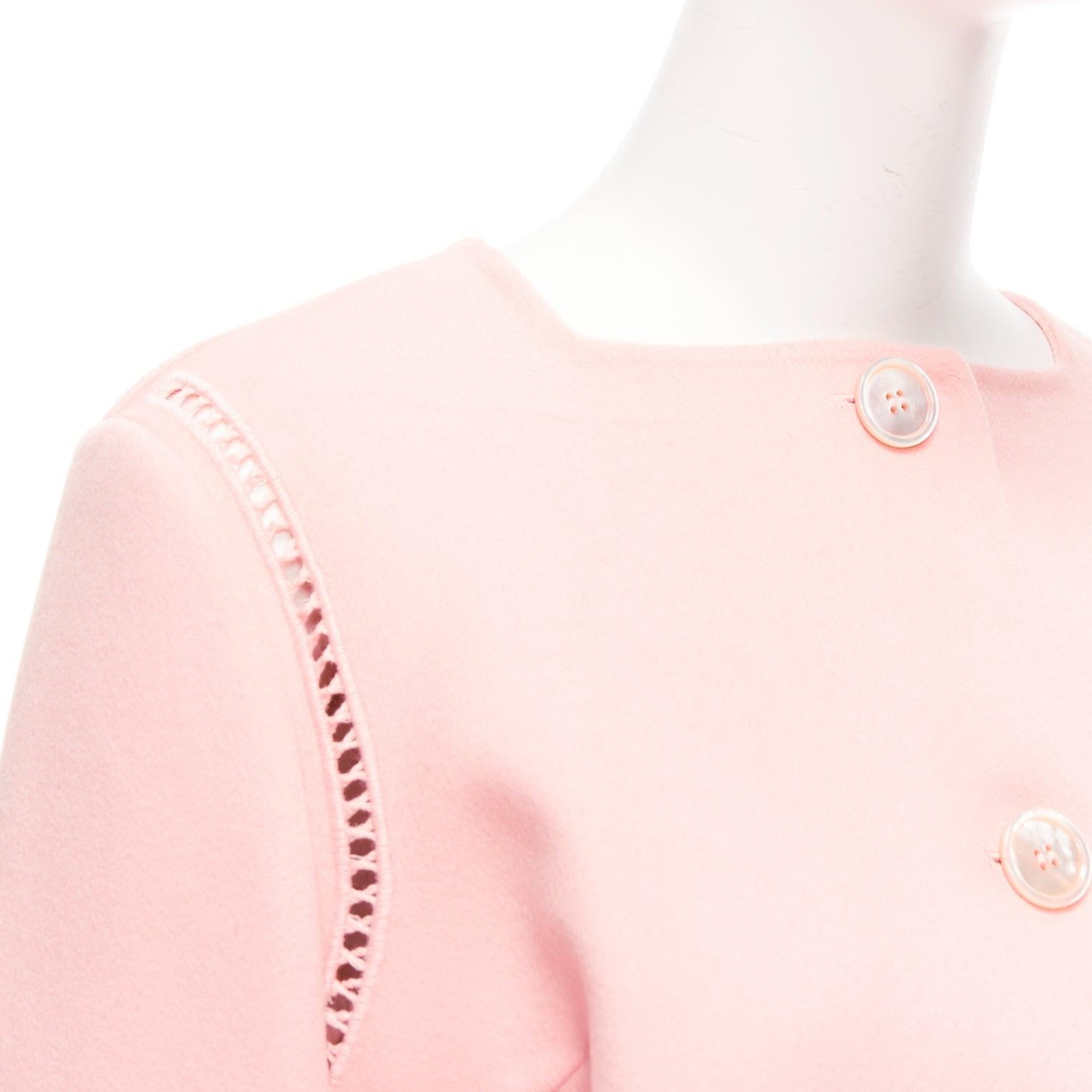 ERMANNO SCERVINO pink 100% virgin wool eyelet trim shell button jacket IT42 M For Sale 2