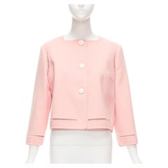 ERMANNO SCERVINO pink 100% virgin wool eyelet trim shell button jacket IT42 M