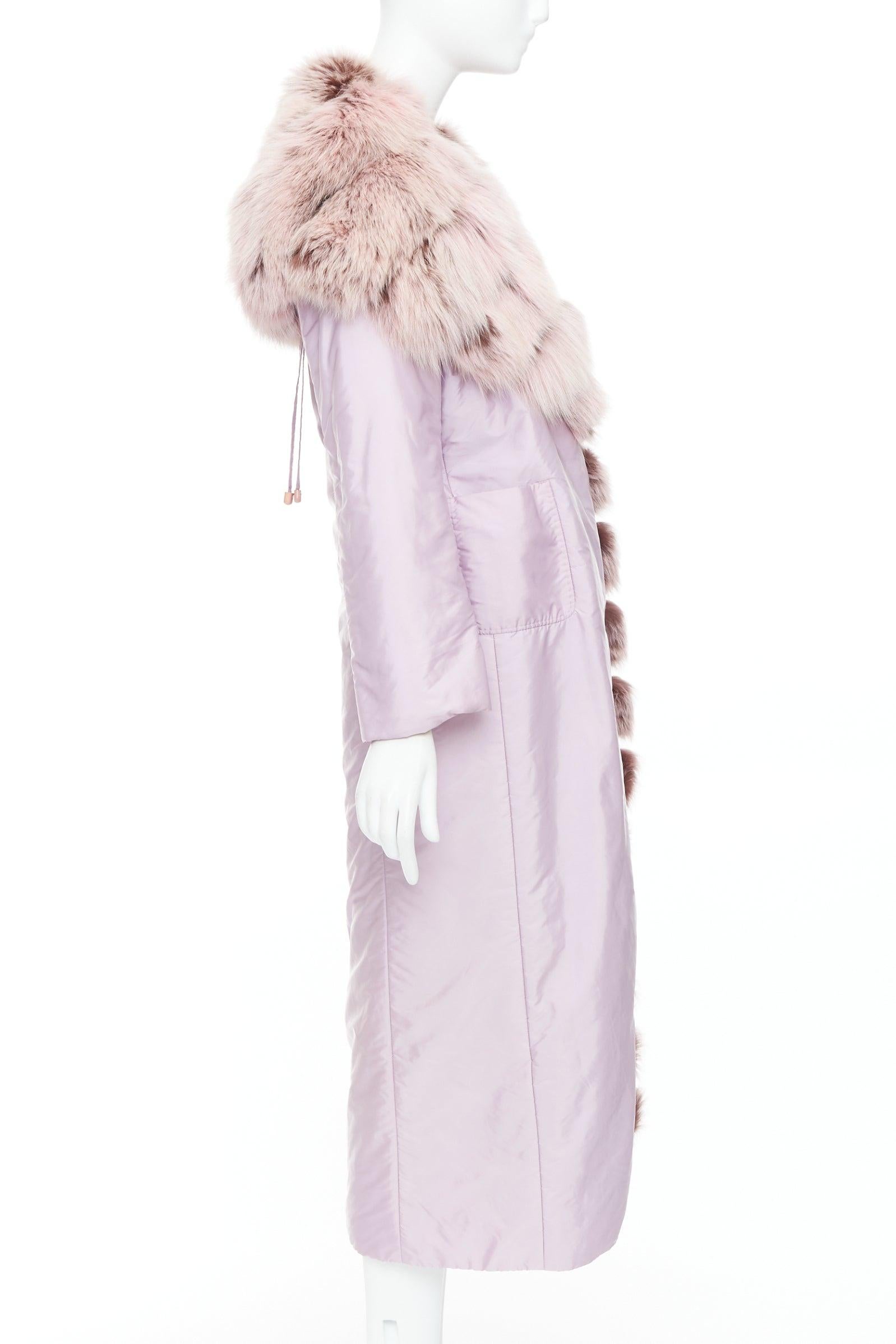 Women's ERMANNO SCERVINO pink fur collar purple nylon wool lined robe coat IT38 XS For Sale