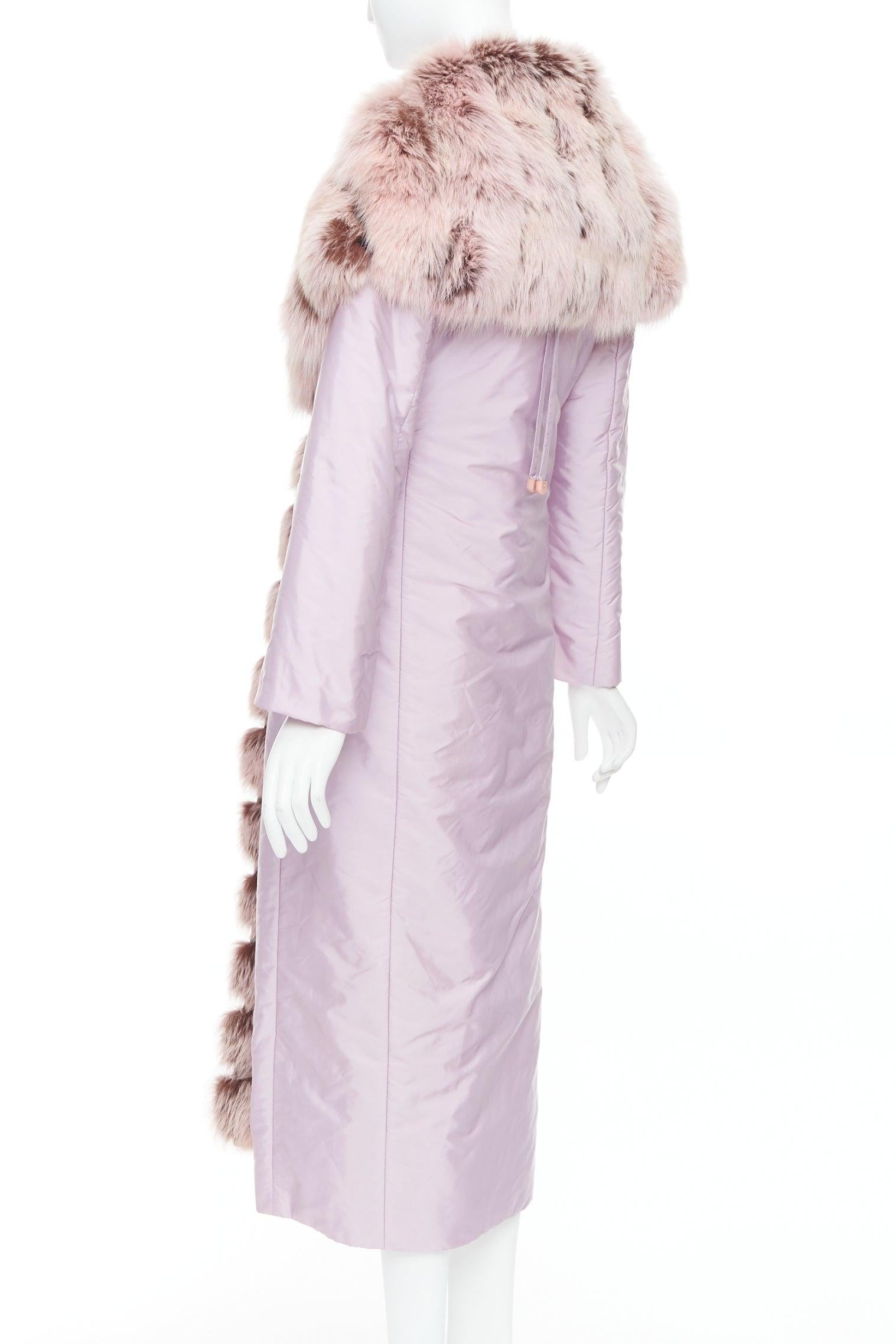 ERMANNO SCERVINO pink fur collar purple nylon wool lined robe coat IT38 XS For Sale 2