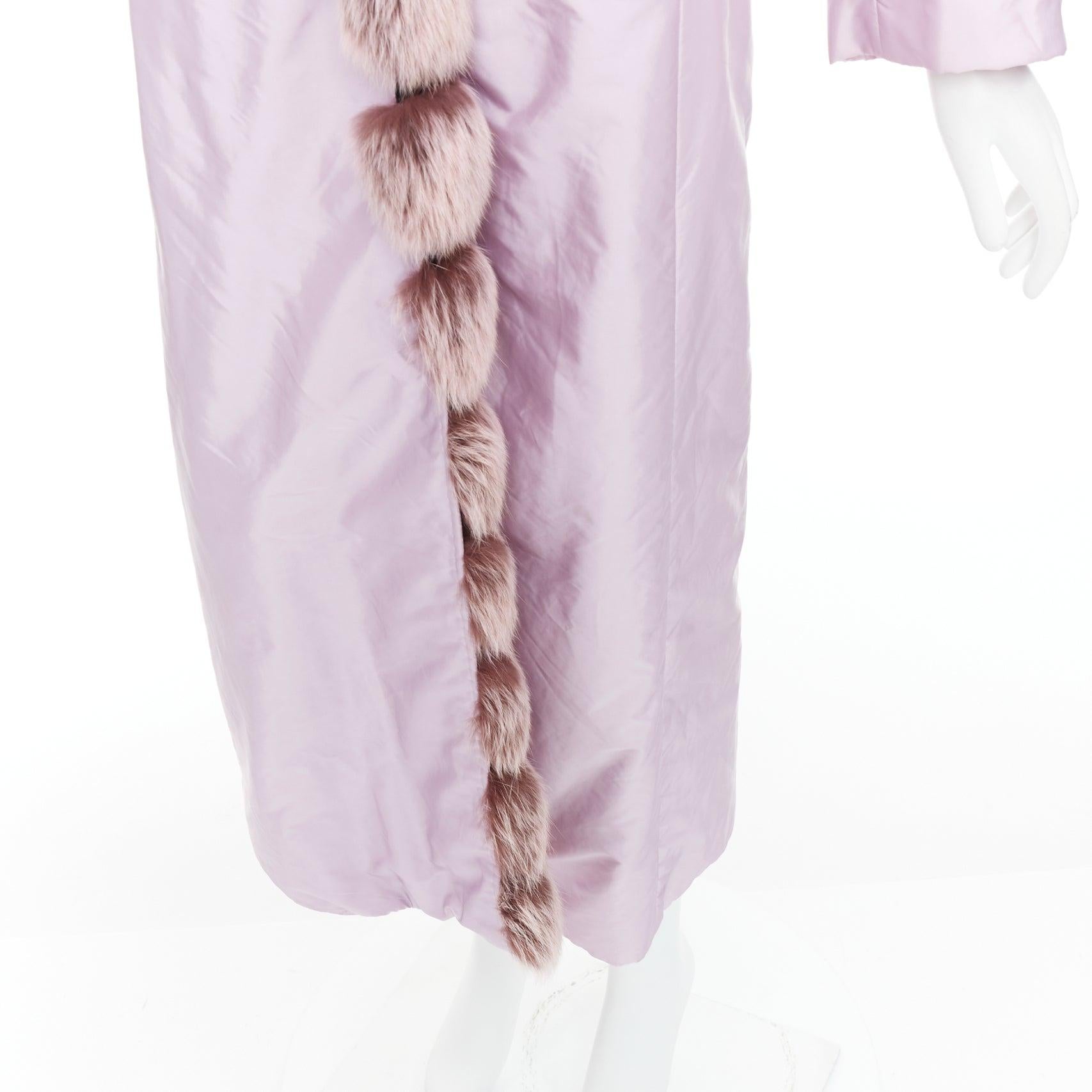 ERMANNO SCERVINO pink fur collar purple nylon wool lined robe coat IT38 XS For Sale 3