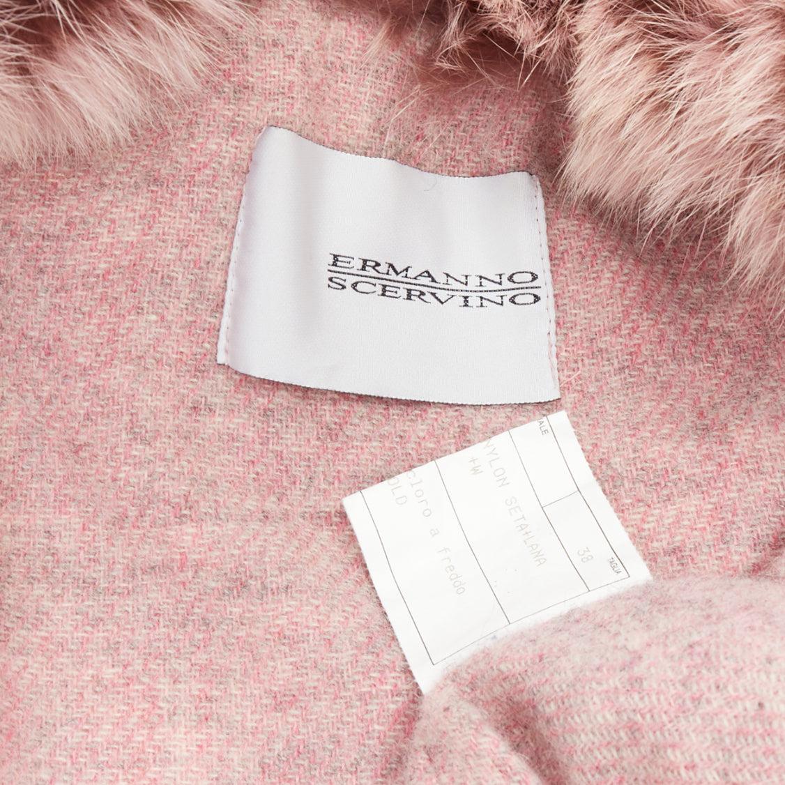 ERMANNO SCERVINO pink fur collar purple nylon wool lined robe coat IT38 XS For Sale 4
