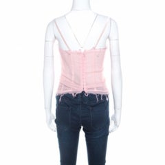 Ermanno Scervino Pink Pleated Silk Frayed Detail Ruffled Corset Top M
