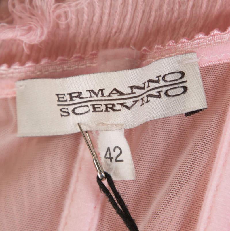 Ermanno Scervino Pink Pleated Silk Frayed Detail Ruffled Corset Top M For Sale 1