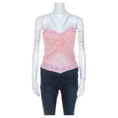 Ermanno Scervino Pink Pleated Silk Frayed Detail Ruffled Corset Top M