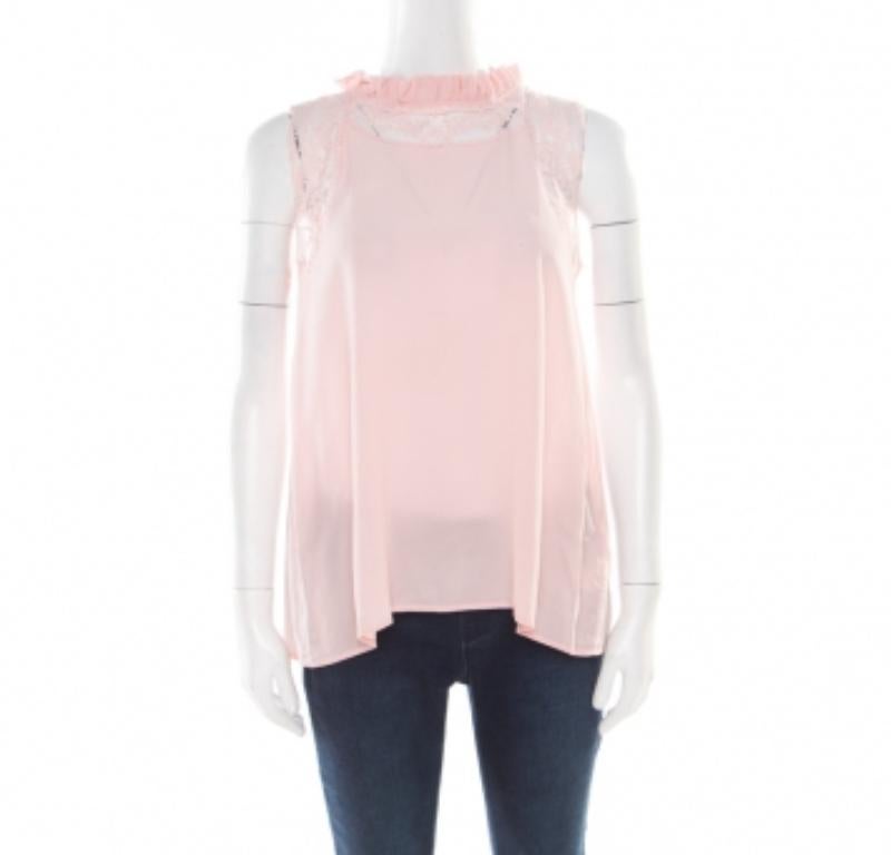 De las mujeres Ermanno Scervino Top sin mangas de encaje floral de seda rosa sorbete M en venta
