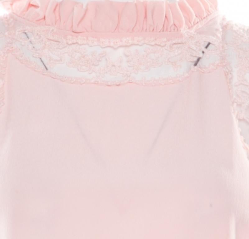 Ermanno Scervino Top sin mangas de encaje floral de seda rosa sorbete M en venta 1