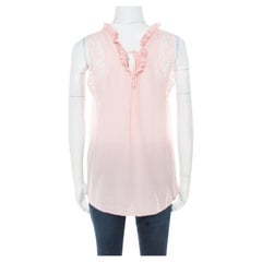Ermanno Scervino Pink Sorbet Silk Floral Lace Trim Sleeveless Top M
