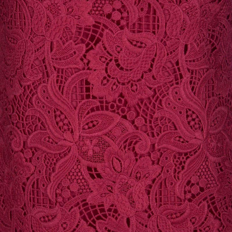 Women's Ermanno Scervino Red Floral Lace Contrast Trim Sleeveless Dress S