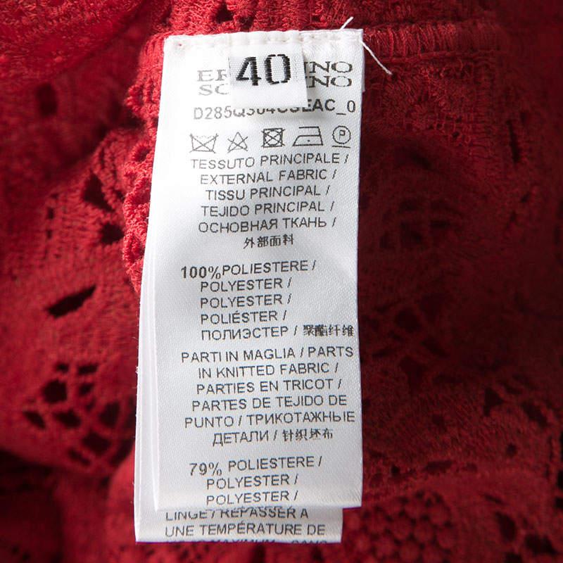 Ermanno Scervino Red Floral Lace Contrast Trim Sleeveless Dress S 2