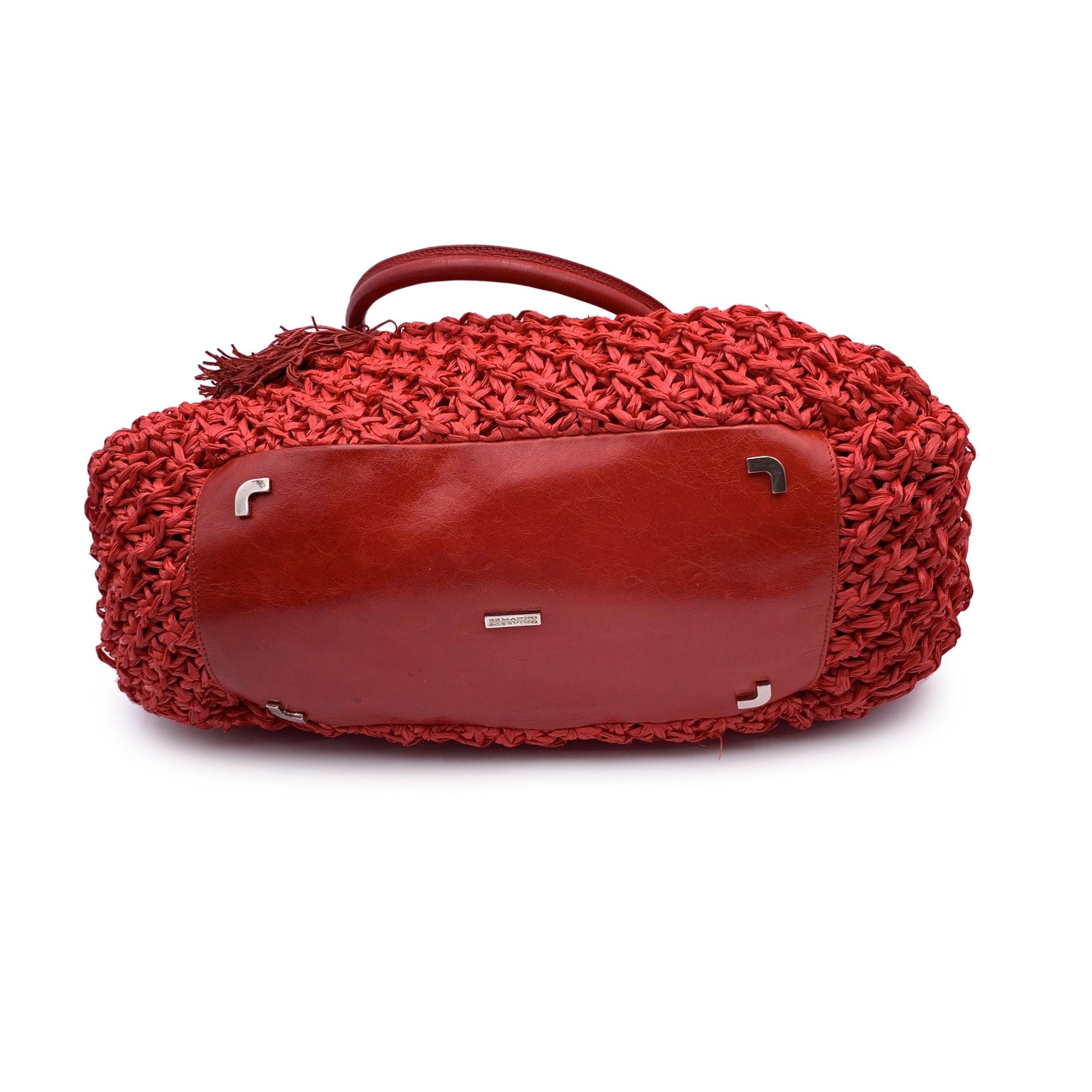Ermanno Scervino Red Raffia and Leather Tote Shoulder Bag In Good Condition In Rome, Rome