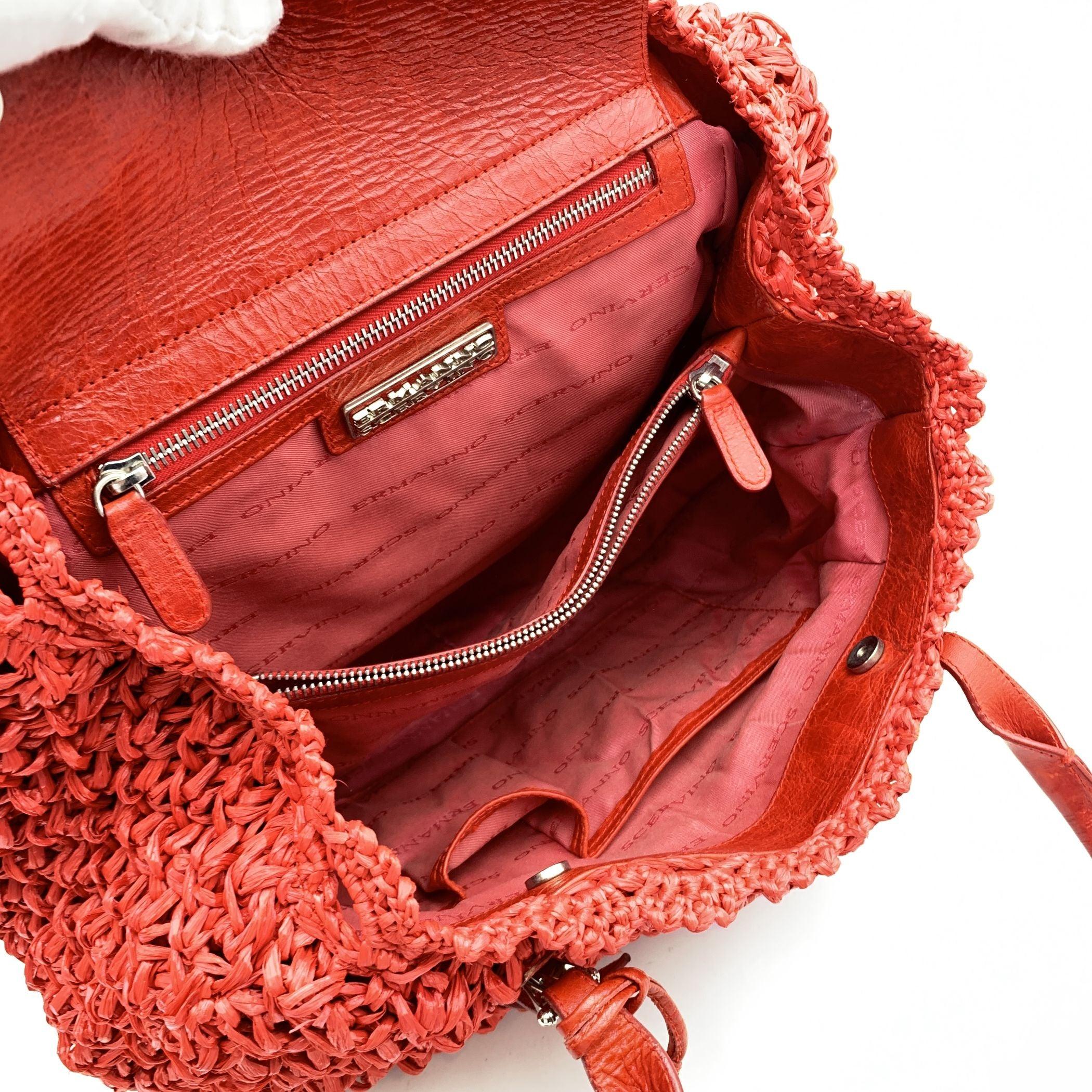 Women's Ermanno Scervino Red Raffia and Leather Tote Shoulder Bag
