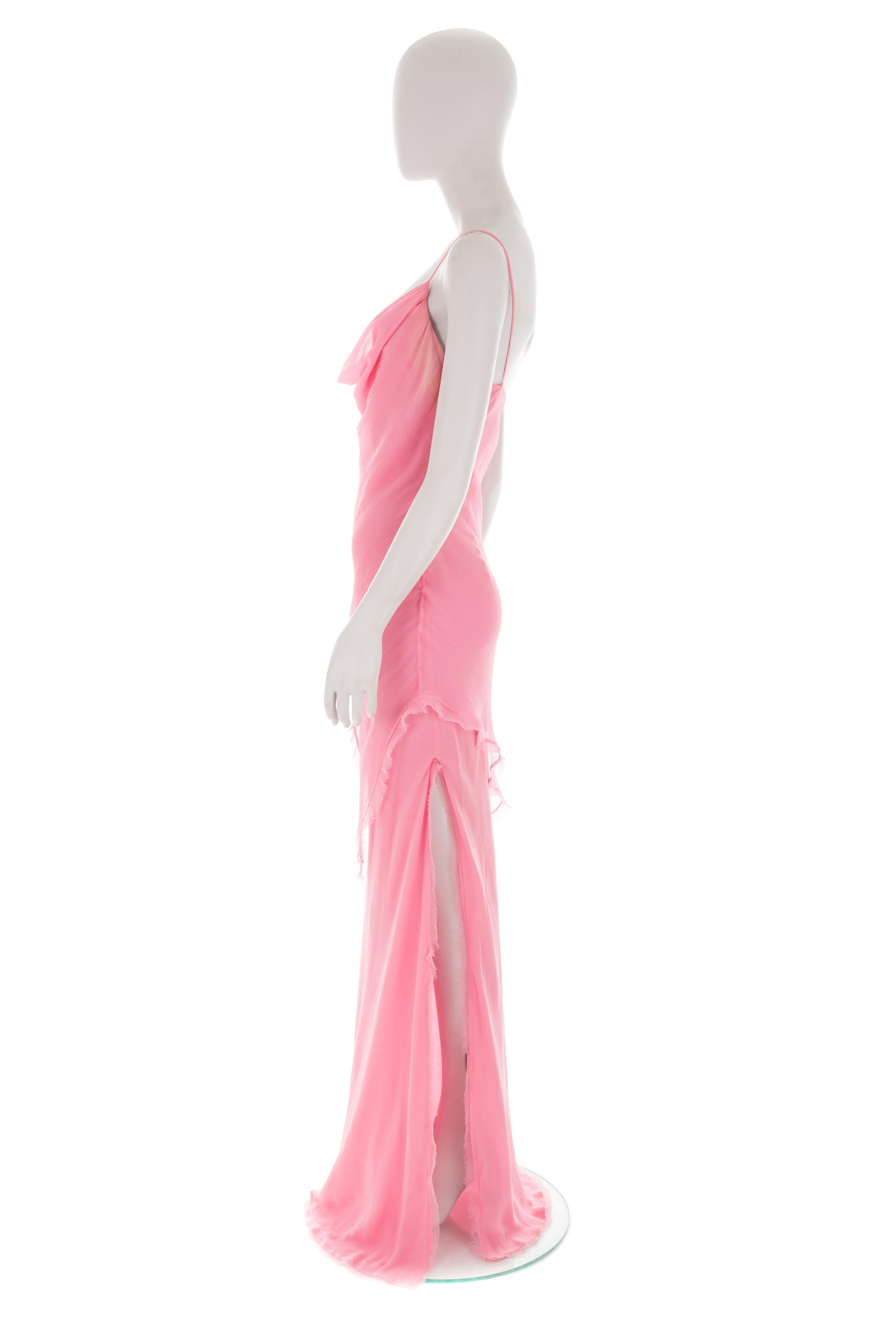 Women's or Men's Ermanno Scervino S/S 2004 multi-layered pink chiffon gown with side slit For Sale