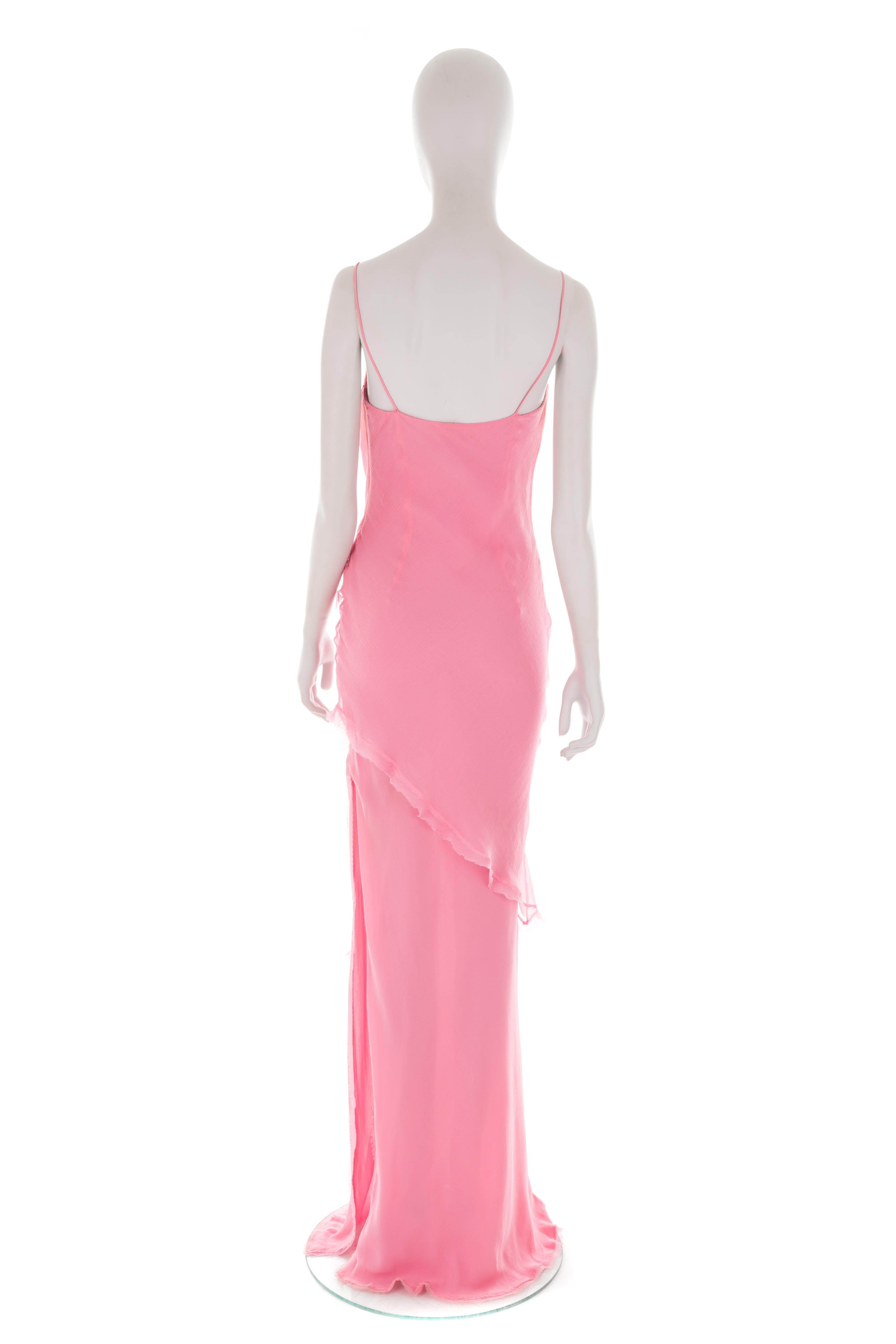 Ermanno Scervino S/S 2004 multi-layered pink chiffon gown with side slit For Sale 2