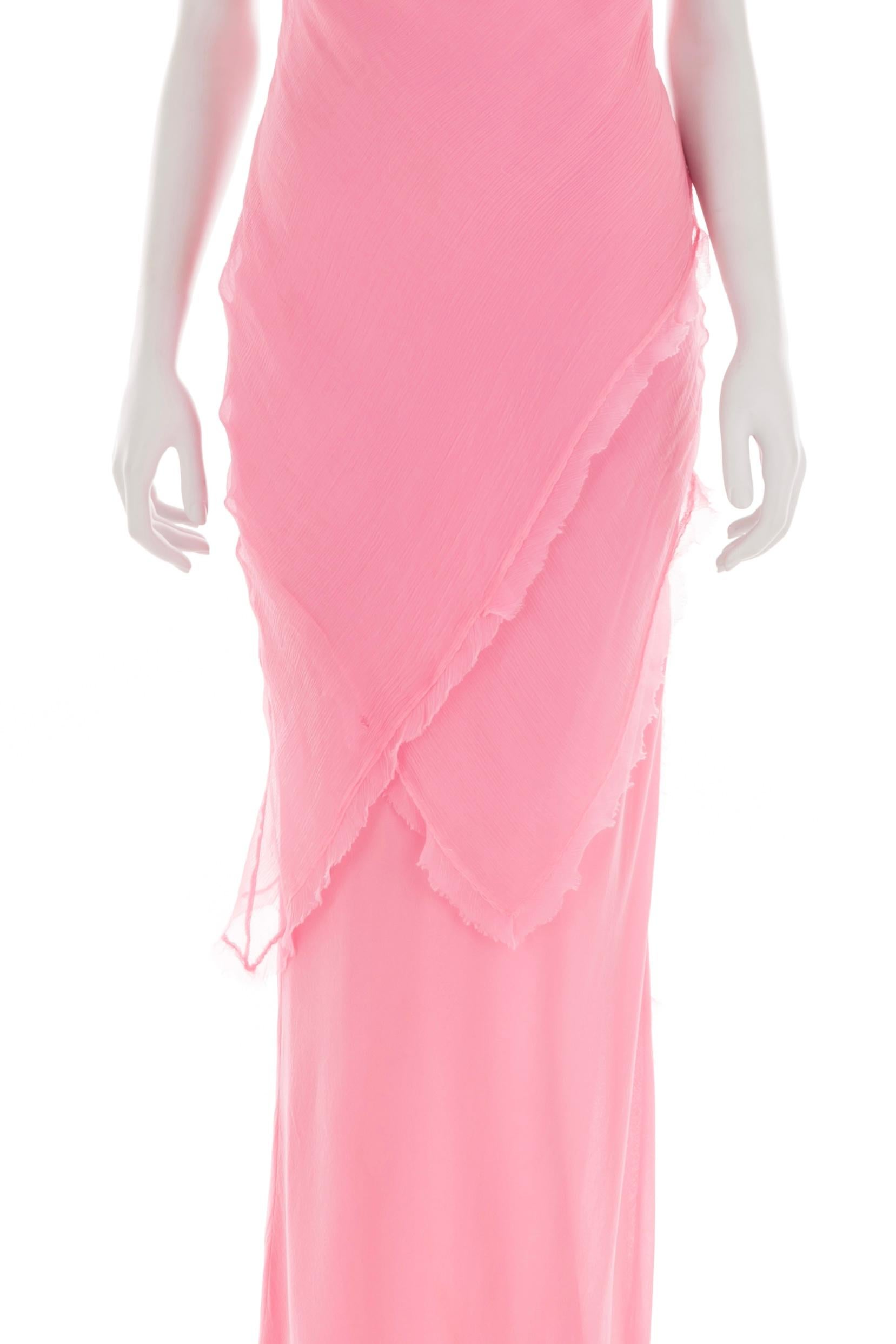 Ermanno Scervino S/S 2004 multi-layered pink chiffon gown with side slit In Good Condition For Sale In Rome, IT