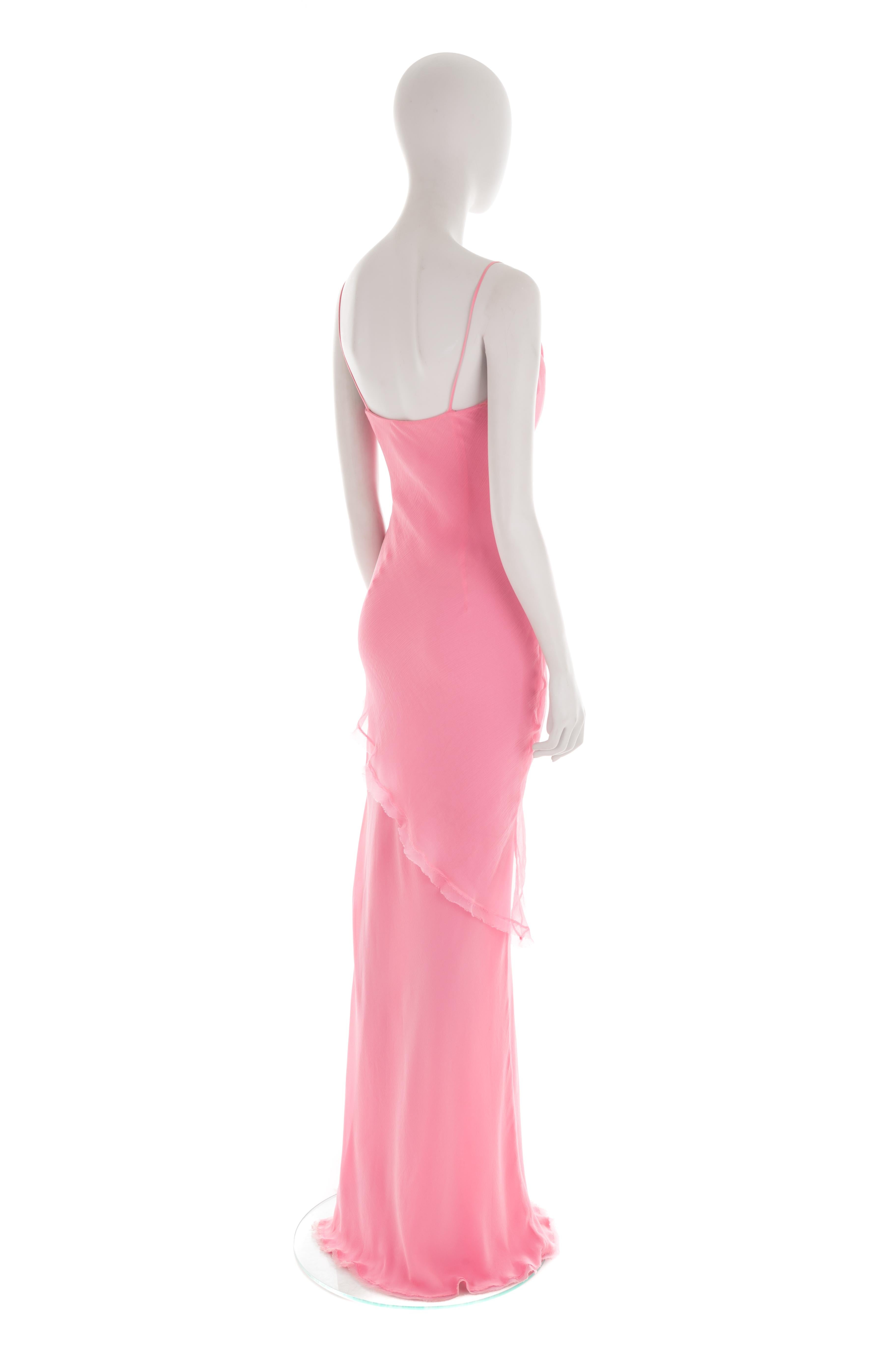 Ermanno Scervino S/S 2004 multi-layered pink chiffon gown with side slit For Sale 3