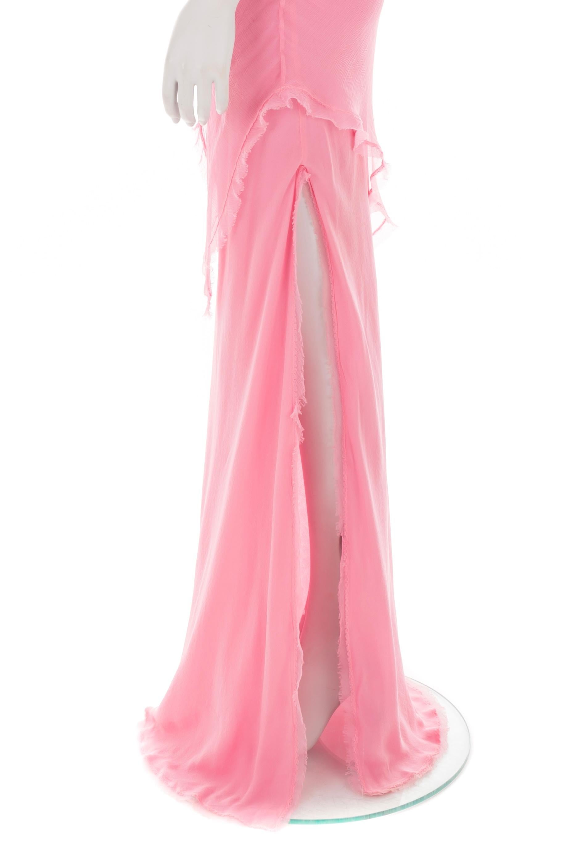 Ermanno Scervino S/S 2004 multi-layered pink chiffon gown with side slit For Sale 1