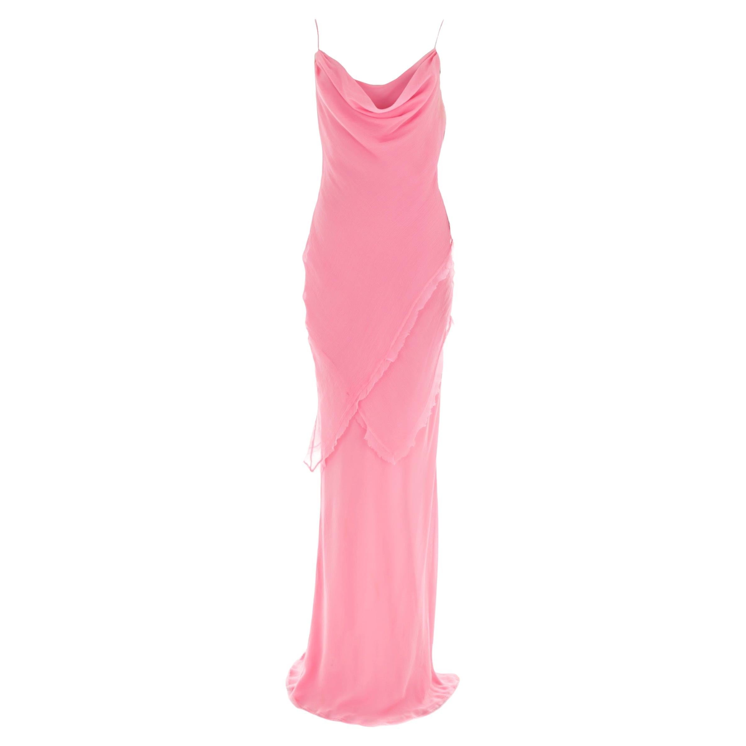Ermanno Scervino S/S 2004 multi-layered pink chiffon gown with side slit For Sale