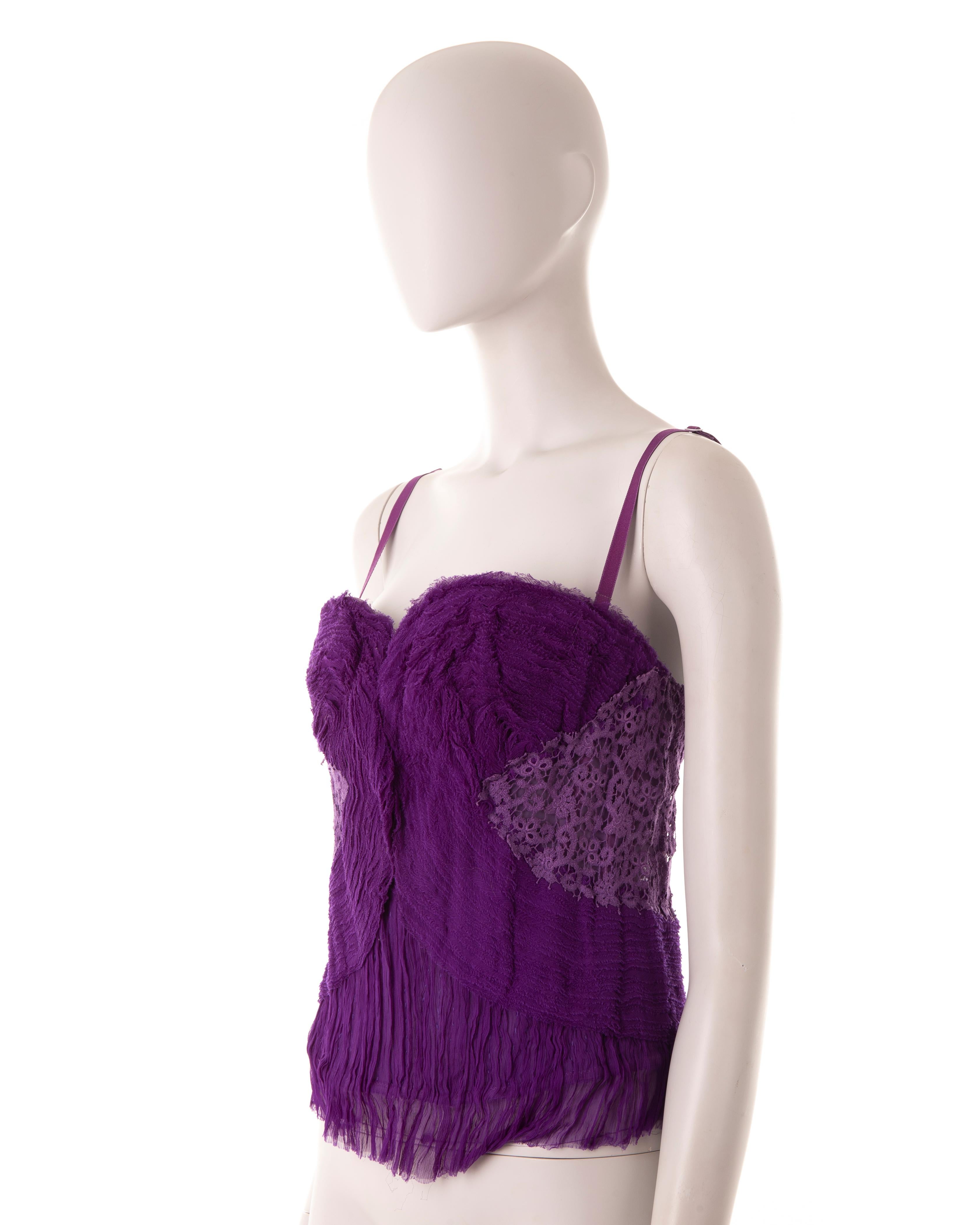 Purple Ermanno Scervino S/S 2006 purple ruched chiffon and lace corset For Sale