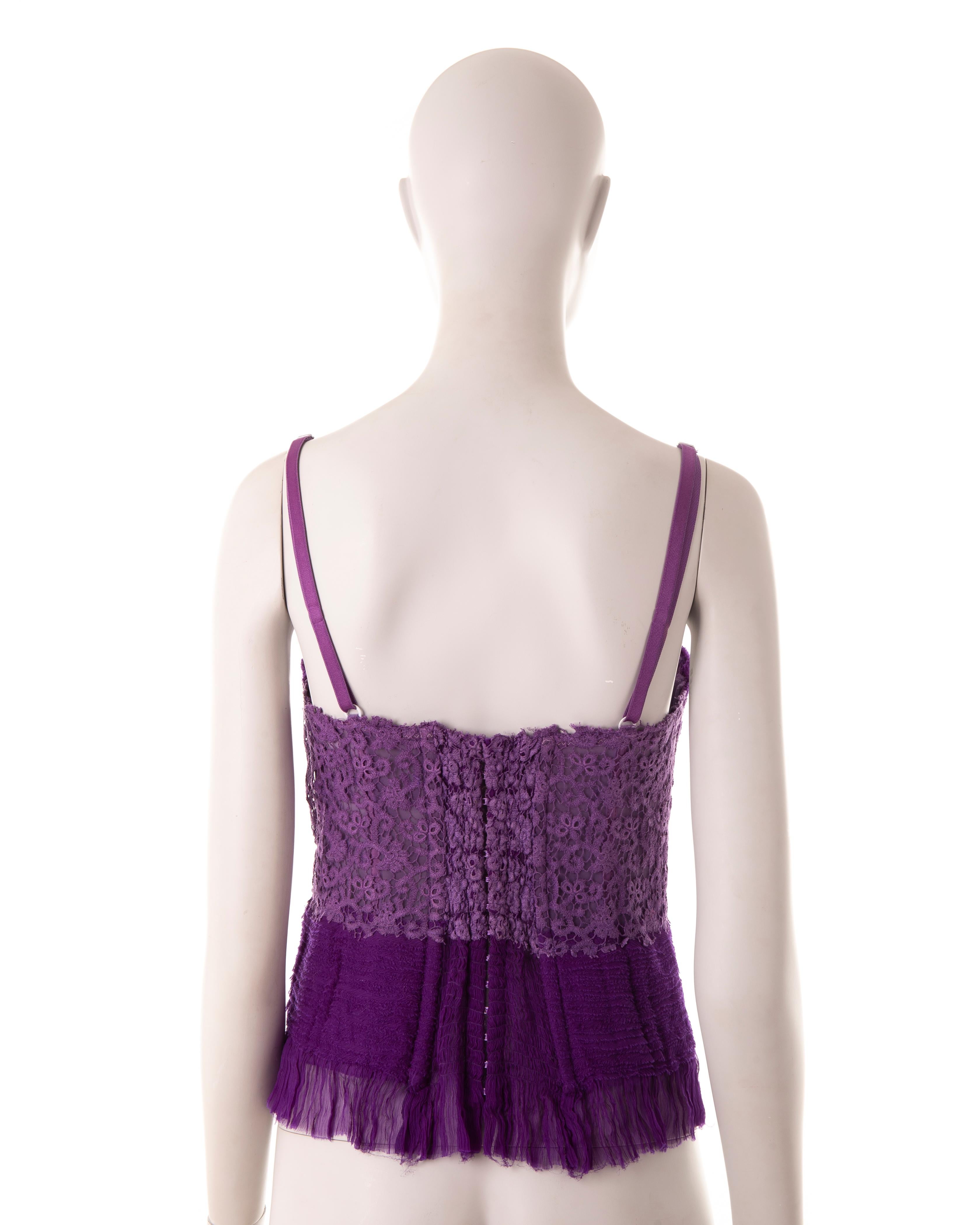 Ermanno Scervino S/S 2006 purple ruched chiffon and lace corset In Excellent Condition For Sale In Rome, IT
