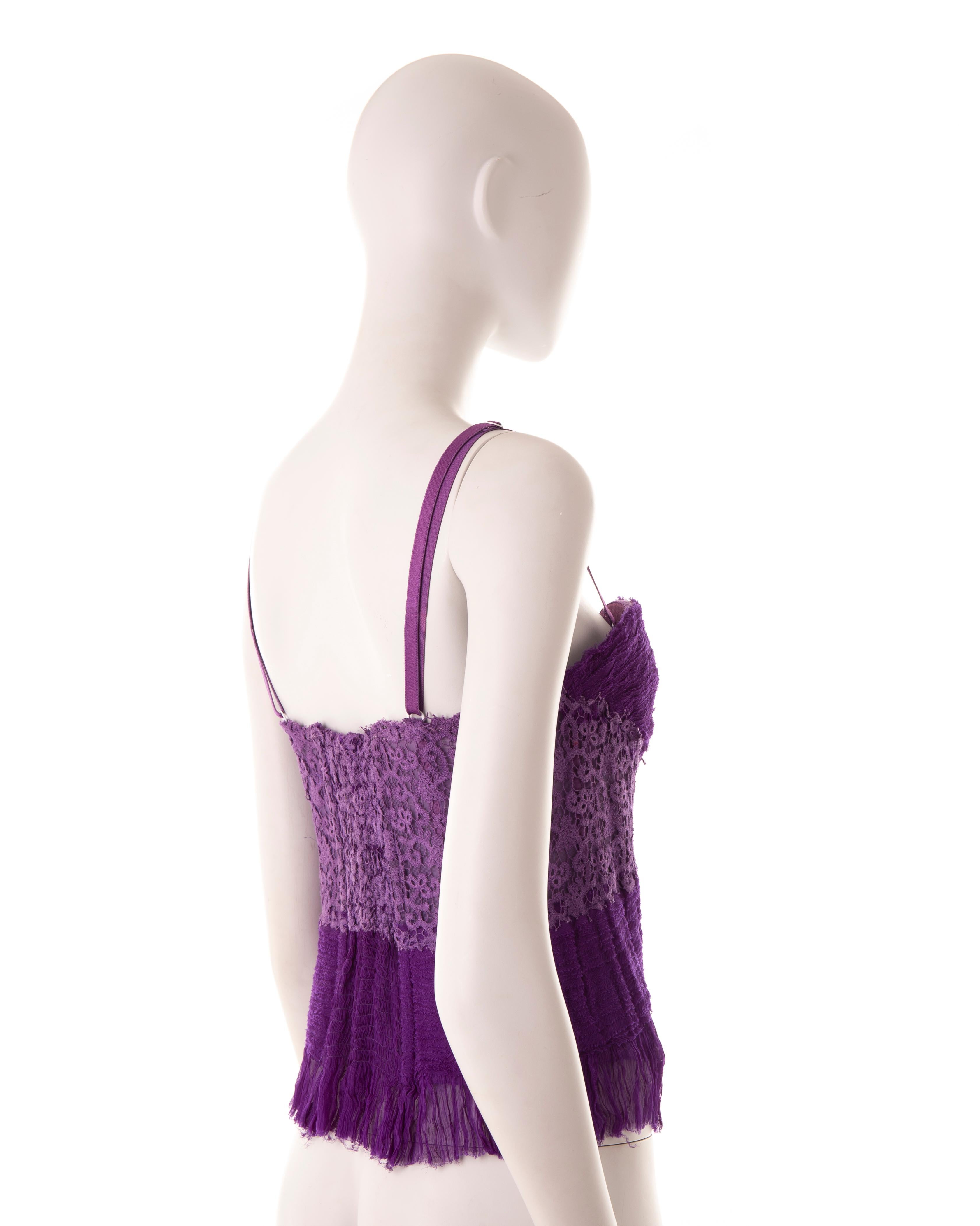 Women's Ermanno Scervino S/S 2006 purple ruched chiffon and lace corset For Sale