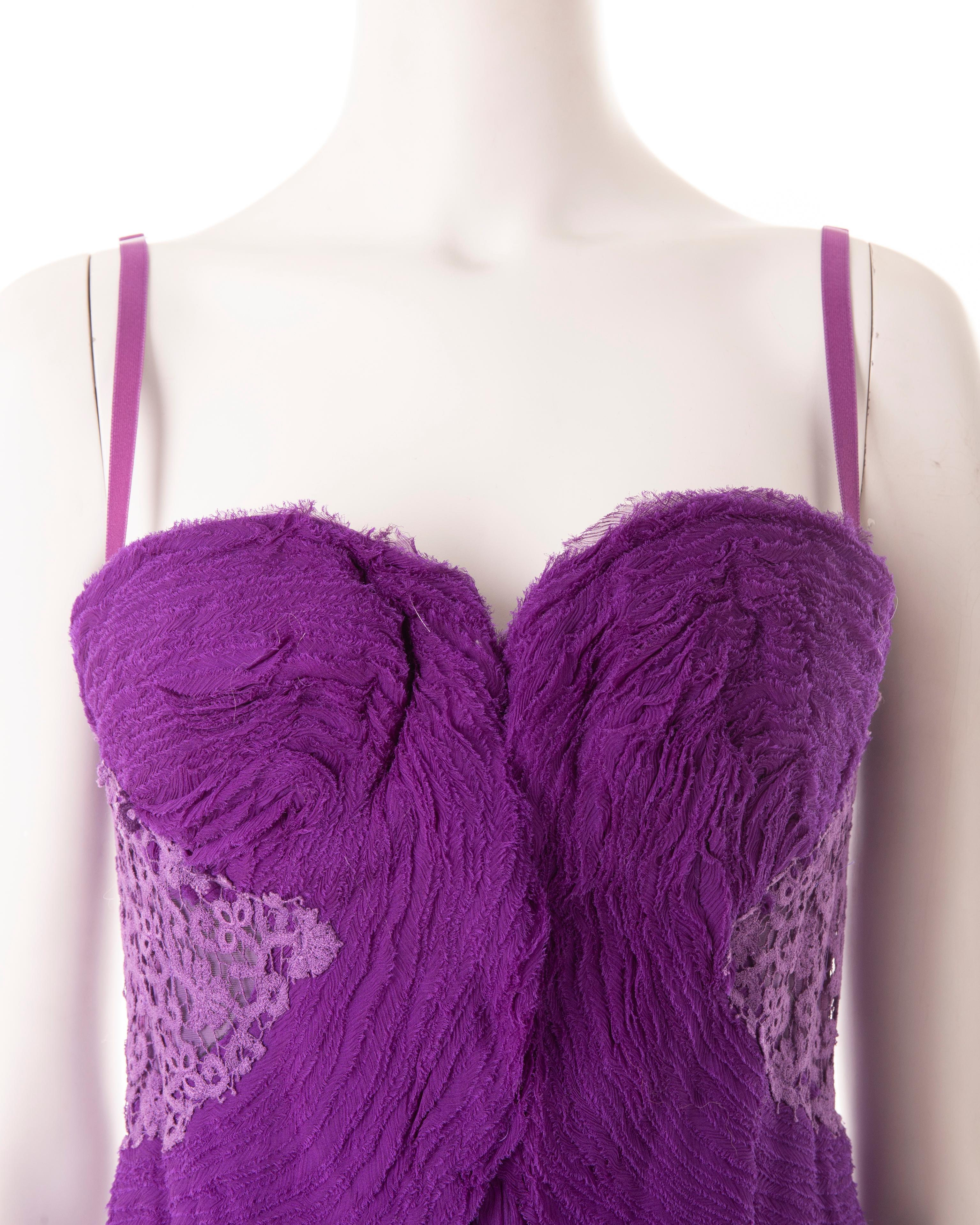 Ermanno Scervino S/S 2006 purple ruched chiffon and lace corset For Sale 1