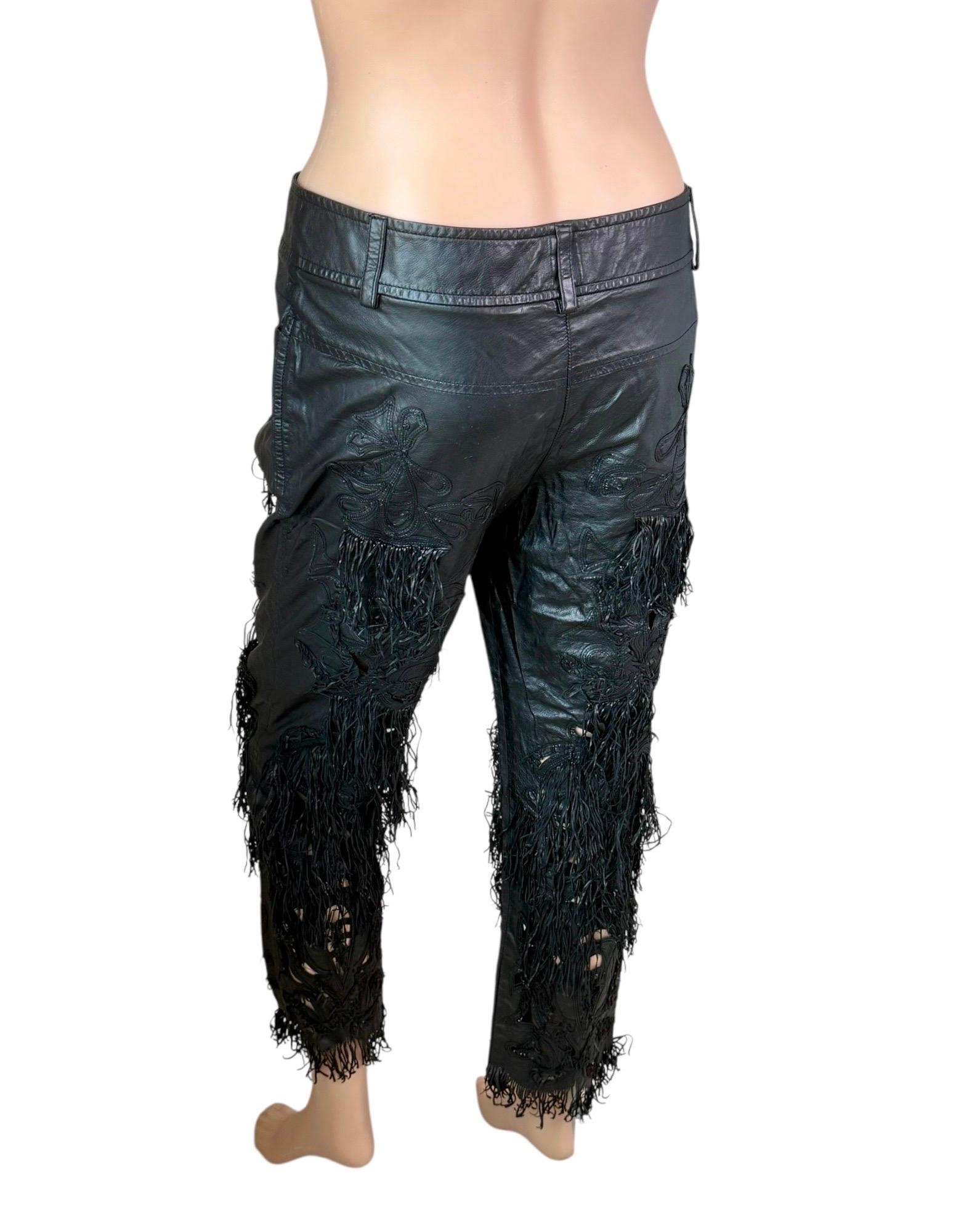 Ermanno Scervino S/S 2009 Pasarela Pantalones de piel con recorte de flecos sin usar en venta 5